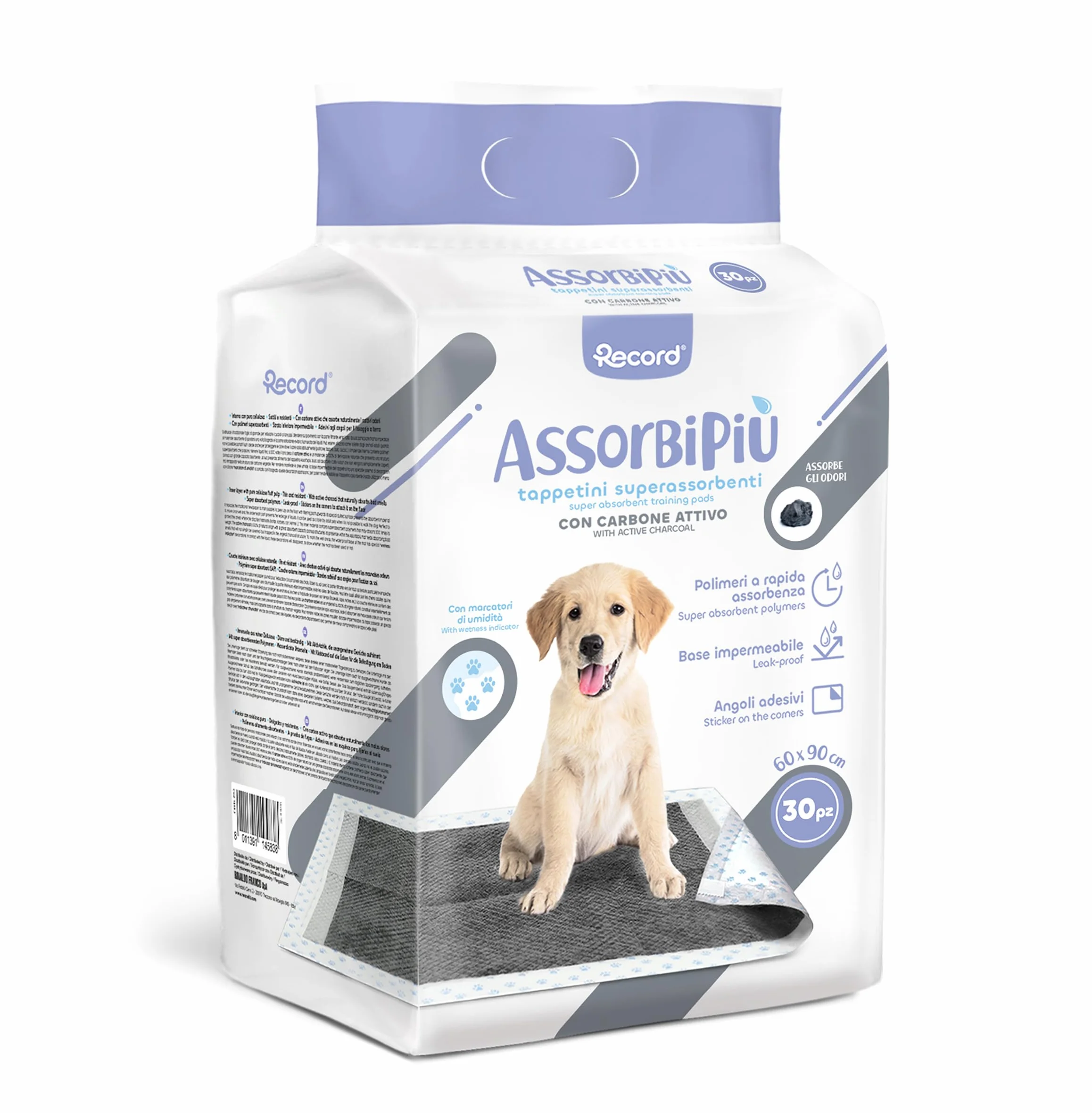 Record Assorbipiù Traverse Cani ai Carboni Attivi USA e Getta per Cani. Extra assorbenza. Tappetini igienici per Cani 60x90cm. Confezione 30 pz. Monouso, Antistrappo e Antiodore. Cani Taglia Grande