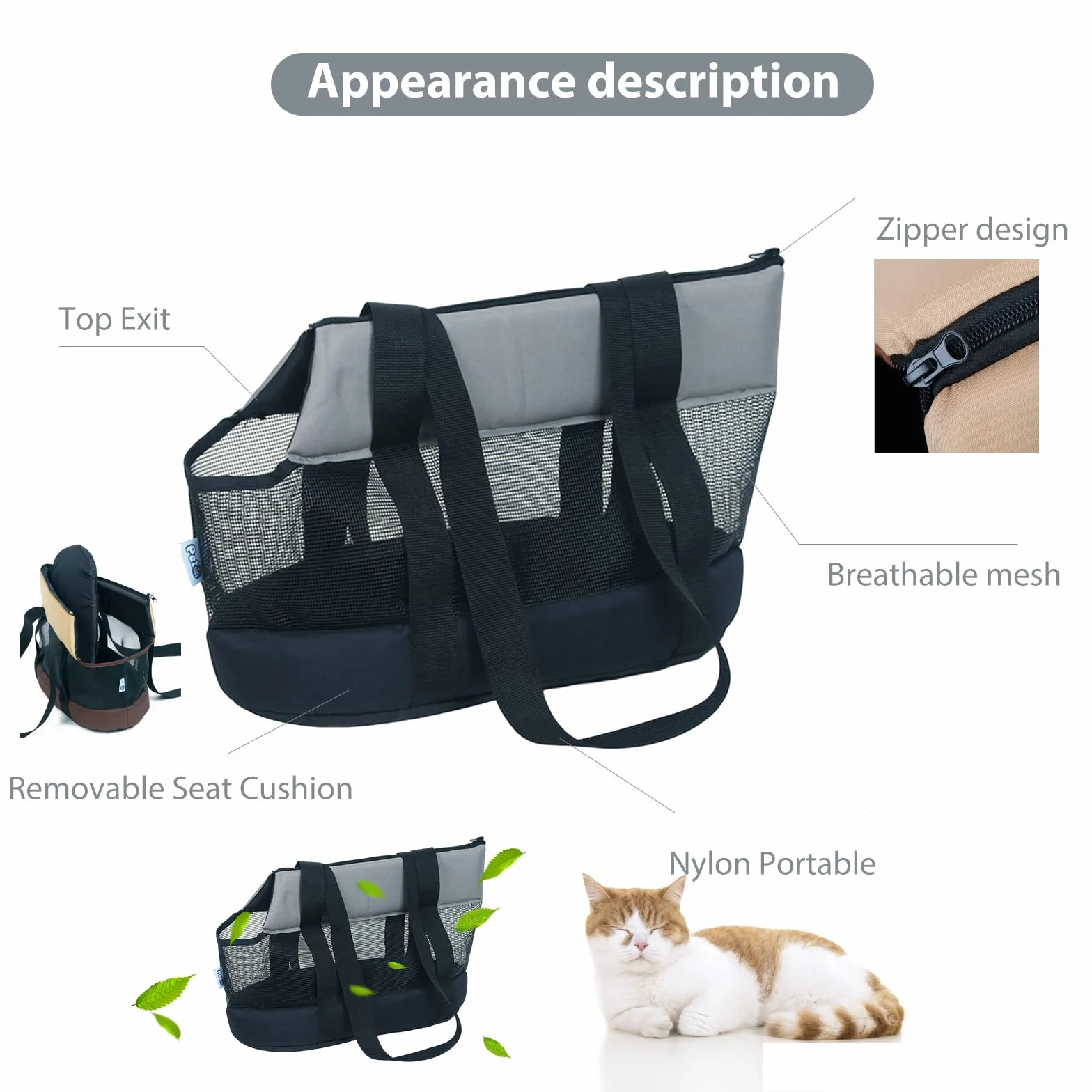 PETCUTE Borsa da Trasporto per Cani e Gatti,Traspirante Borsa da Viaggio per Animali Domestici con Tracolla,Cinghia di Sicurezza Interna,Borsa a Tracolla per Animali Domestici con Pad Rimovibile