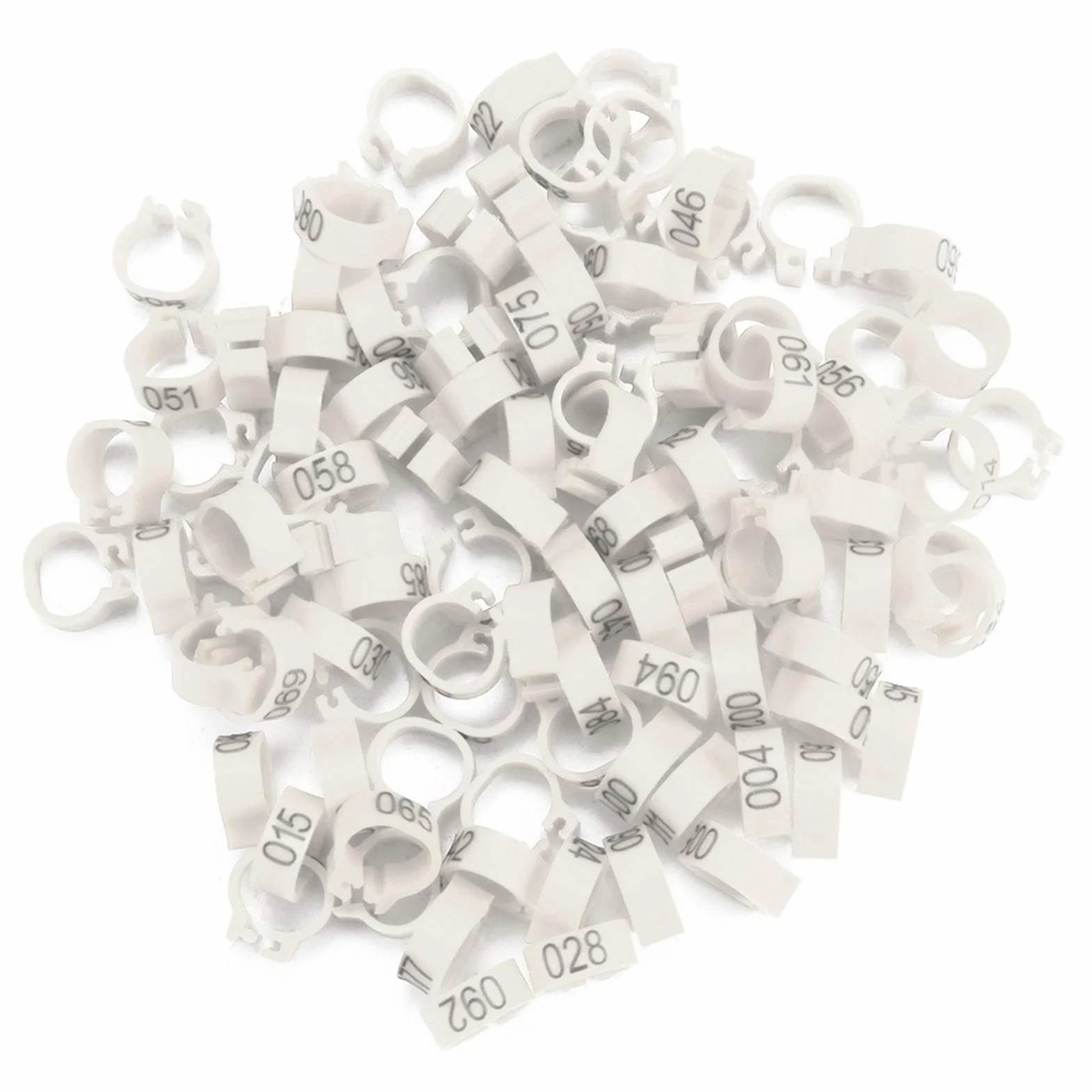 Cyrank 100 Pz/Borsa Anelli di Piccione, 8mm Anelli per Zampe di Uccello in Plastica 001-100 Anelli di Fasce per Gambe di Uccello di Piccione di Lettera di Plastica Numerata(Bianco)