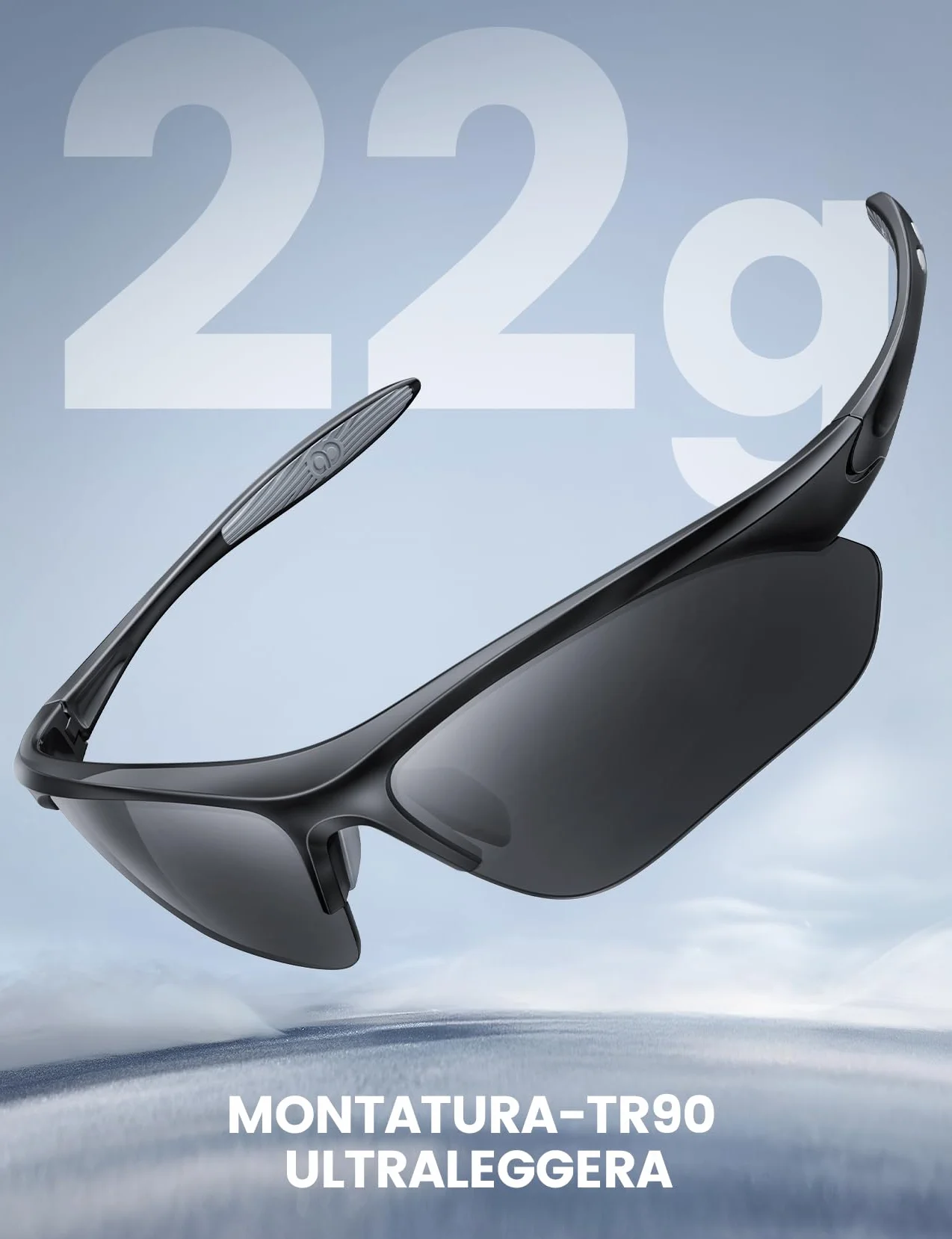 Lamicall Occhiali da Sole Ciclismo Polarizzati - [22g & Design Avvolgente] UV400 Protezione, TR90-Montatura, Nasello Regolabile, Occhiali da Sole Sportivi Multifunzionali per Pesca/Corsa/Escursionismo