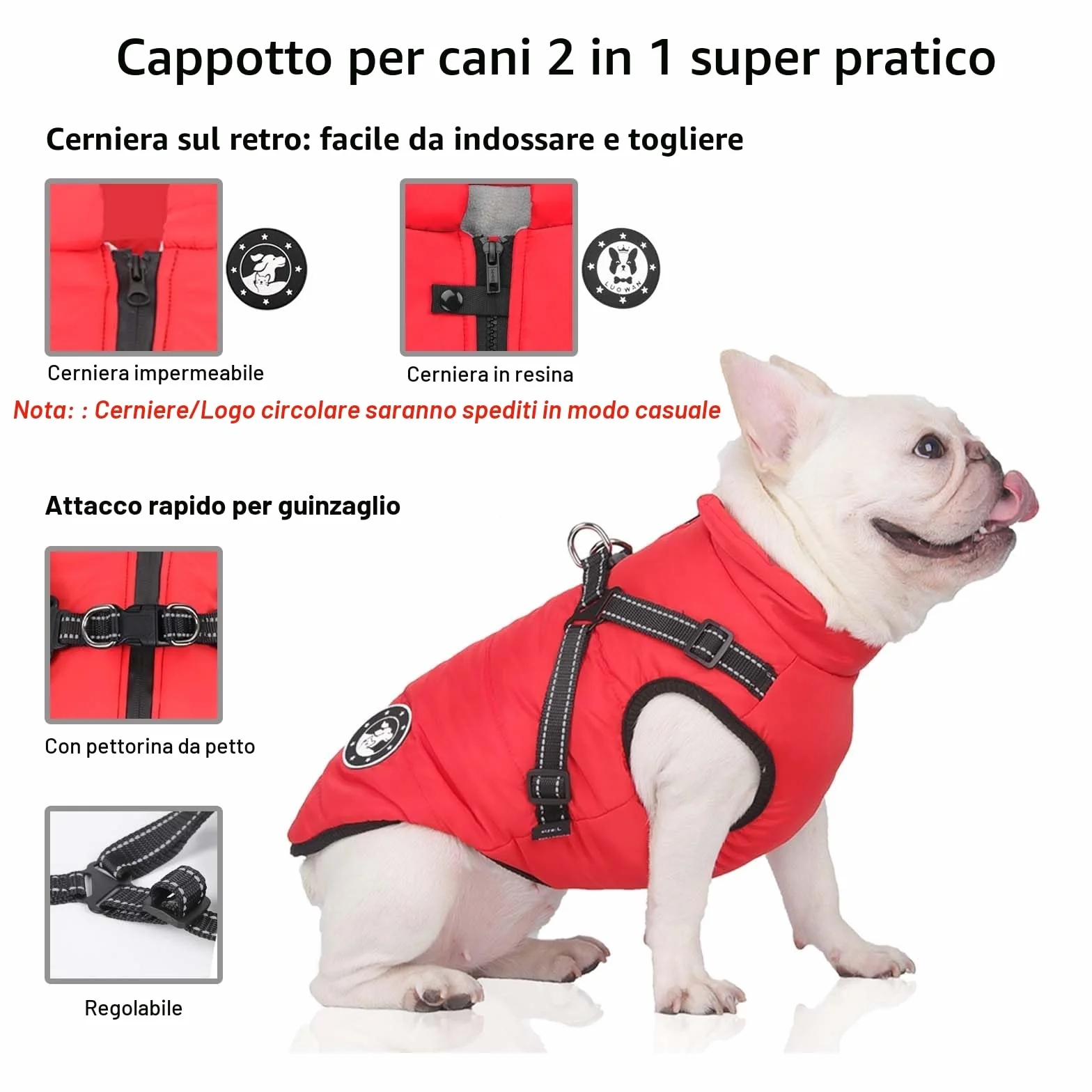 Cappotti per cani impermeabili con imbracatura Lavabili in lavatrice Design a strisce riflettenti