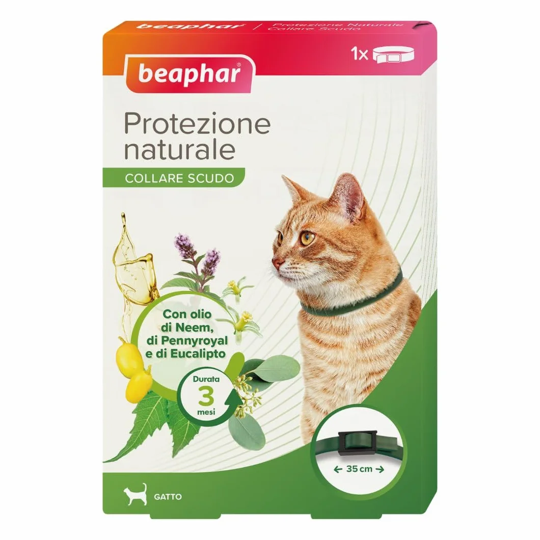 Beaphar Protezione Naturale, Collare Scudo Regolabile per Gatto, con Olio di Neem, Fino a 3 Mesi di Protezione, 35 cm