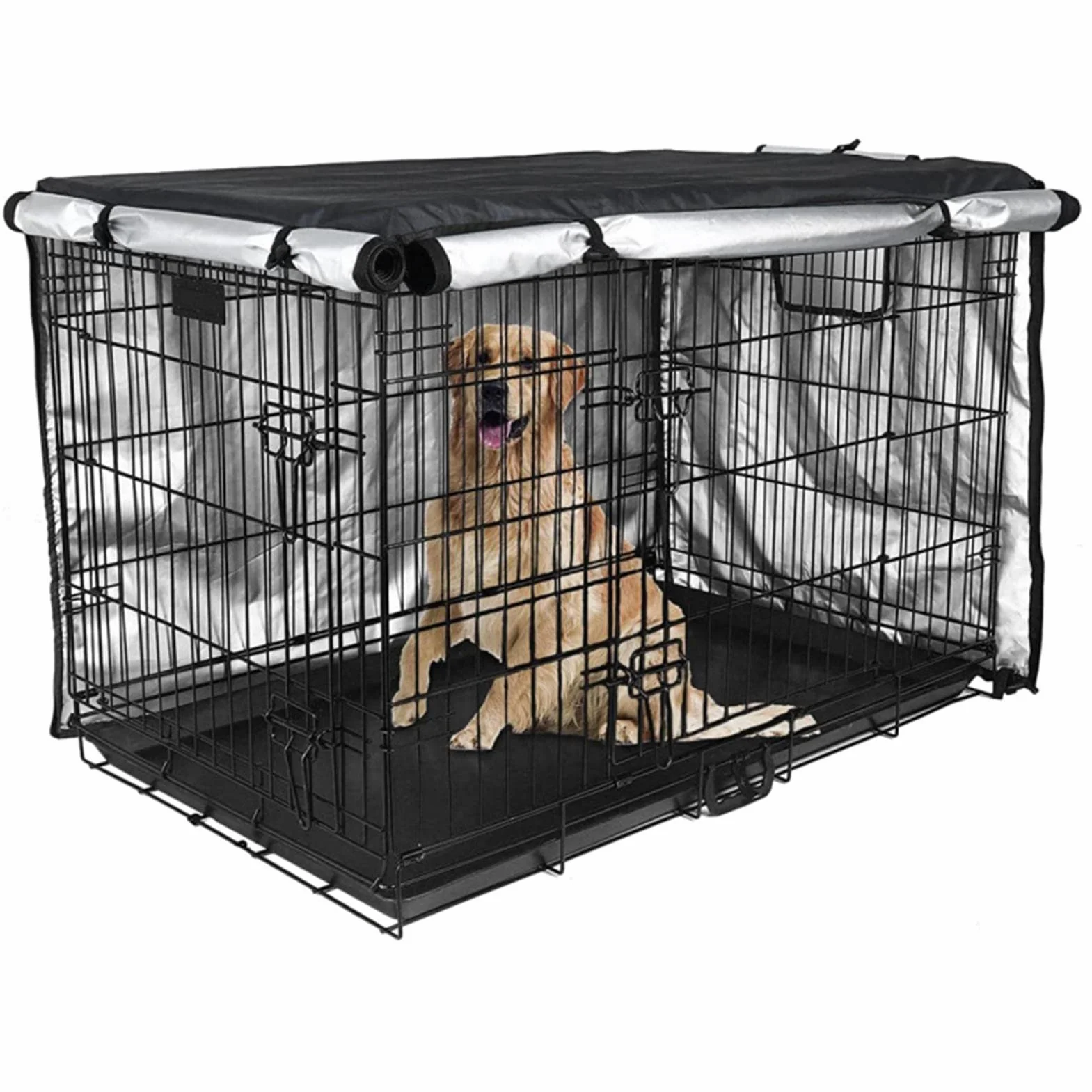 Copertura per Gabbia per Cani Impermeabile 210D Argento con Porta a Conchiglia
