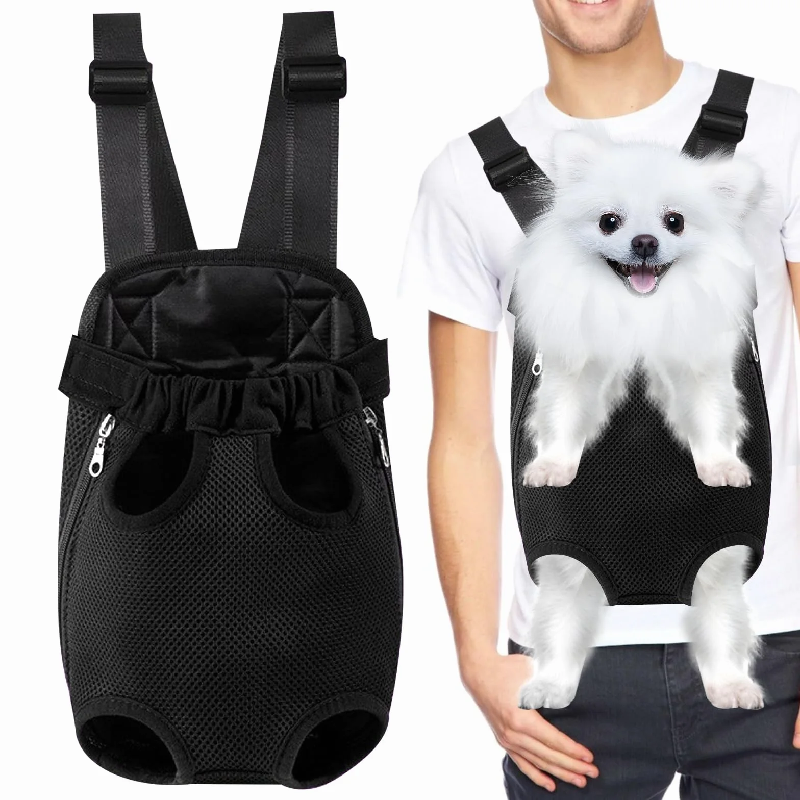 Trasportino Cani Zaino Cani Borsa Cane Piccola Taglia,Borsa in Tela Traspirante con Fori per il Fissaggio Preciso Degli Arti, Adatta a Piccoli Animali Domestici da 2,5 a 3,5 KG, Nero
