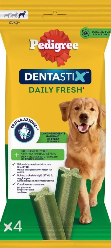 Pedigree Dentastix Fresh 56 Snack per la Igiene Orale (Cane Grande 25 kg+) 154 g 4 Bastoncini - 14 Pacchetti (56 Bastoncini in totale)