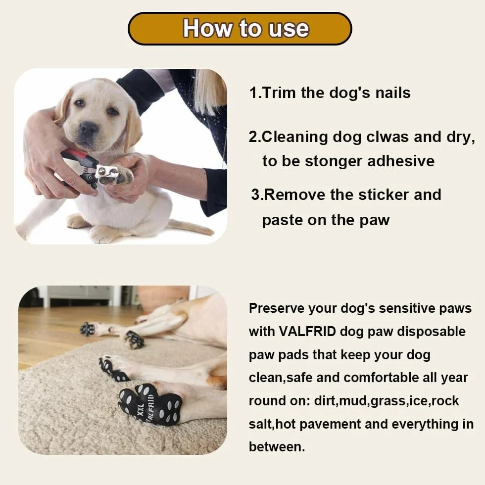 VALFRID Protezione Antiscivolo per Zampe di Cane, Autoadesivo Resistente, Nero 60 pz XL
