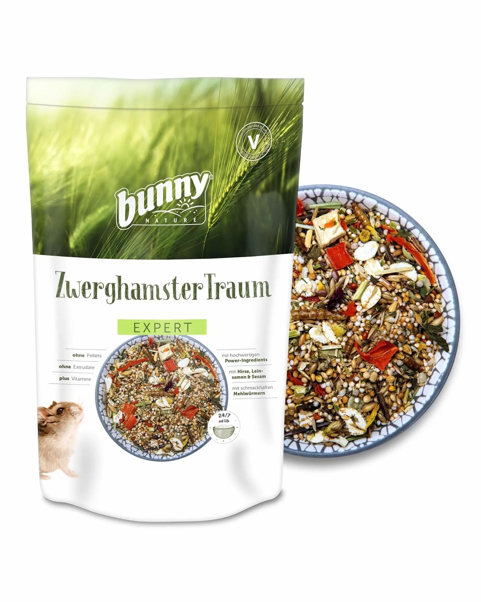 bunny Nature - Mangime completo per criceti nani, mix di vitamine, ingredienti e vermi di farina, 500 g