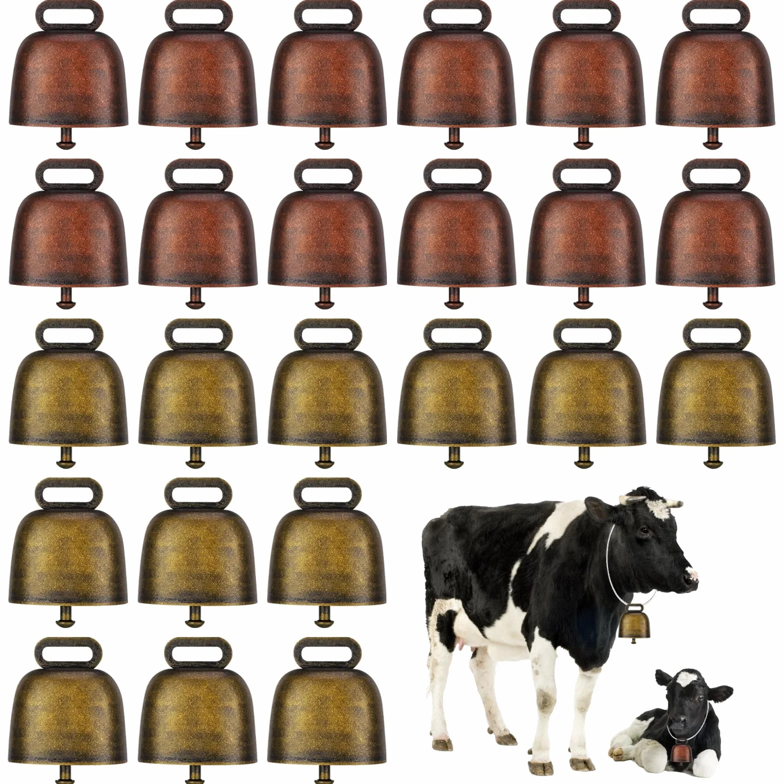 Campane Di Mucca, 24 Pezzi Campanaccio per Mucche, Campanelle Vintage per Pecore, Rame Forte Campane Di Bronzo, Campane Di Ferro Di Vitello, Campane in Rame Al Pascolo, Campanaccio per Mucche
