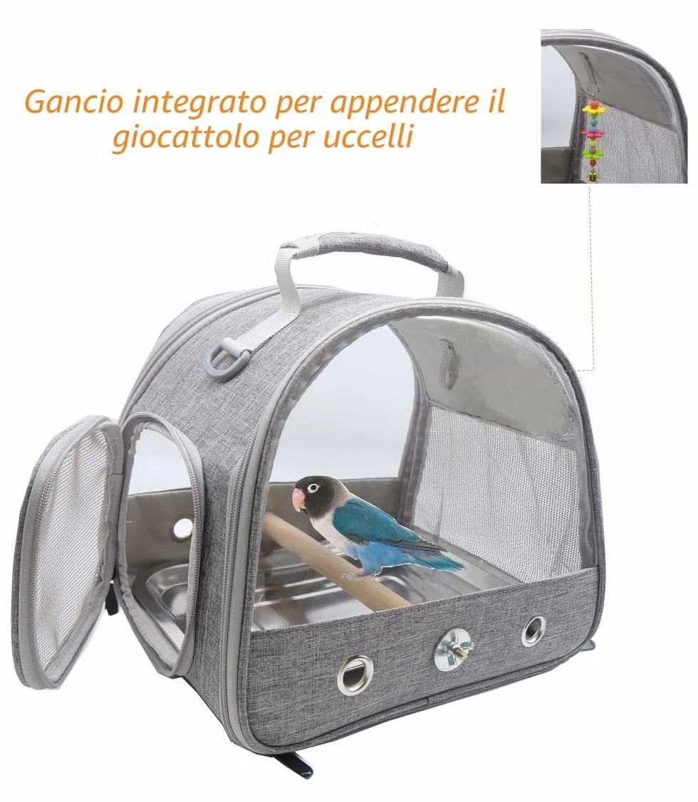 Trasportino da viaggio per uccelli con posatoio e vassoio in acciaio inossidabile, borsa da trasporto traspirante pieghevole per piccoli uccelli per pappagalli, parrocchetti, piccoli animali, per