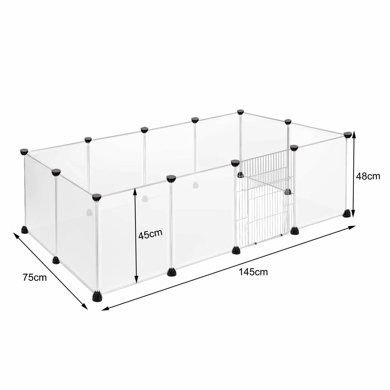 Froadp Recinzione per Animali Domestici Conigli da Esterno 145x75x48cm in Plastica, Recinto a Griglia con Porta per Cavie, Animali da Compagnia, Gabbia per Cuccioli, Hamster (Bianco Traslucido)