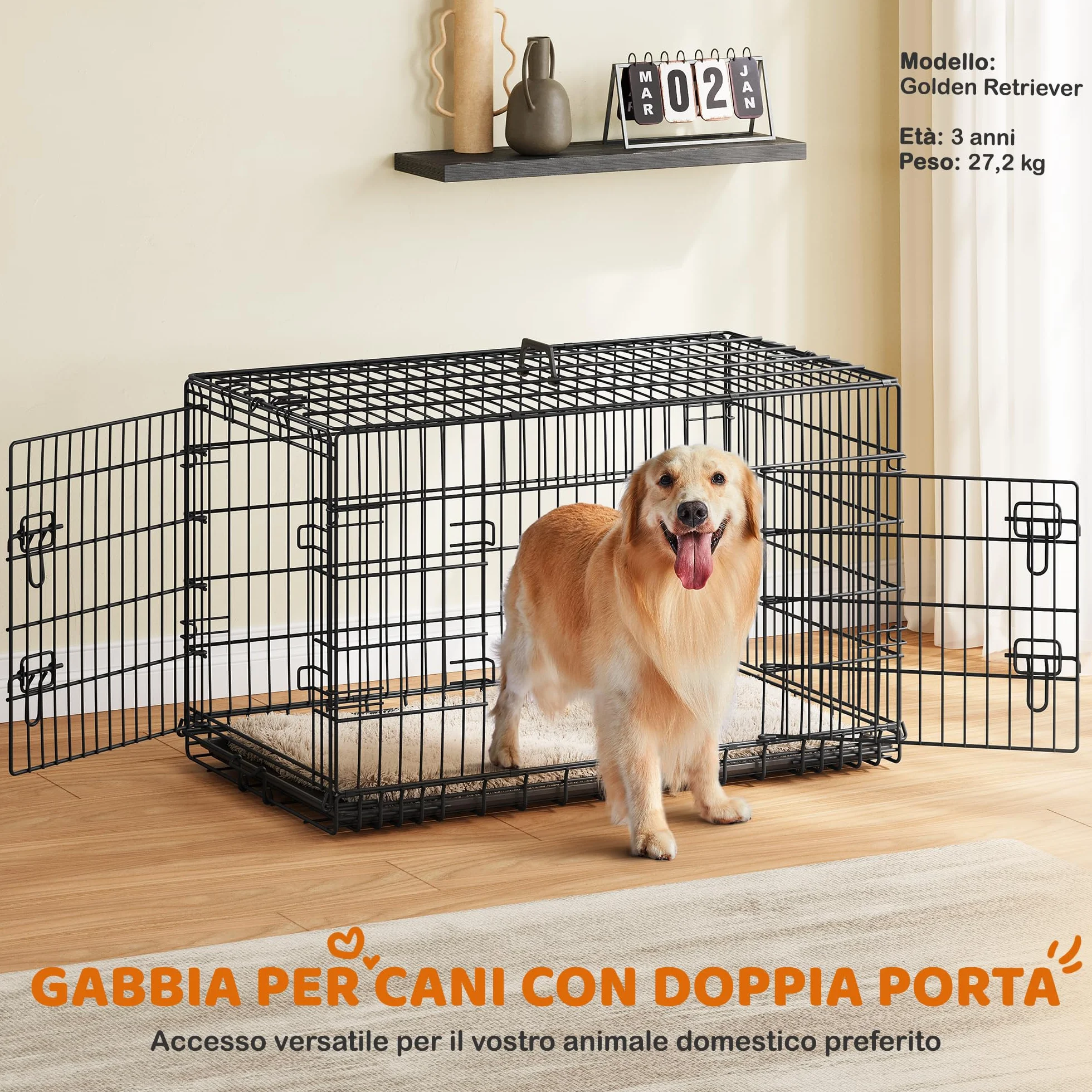 Yaheetech Gabbia per Cani Gatti Kennel in Metallo Pieghevole 107x60x66 cm Nero