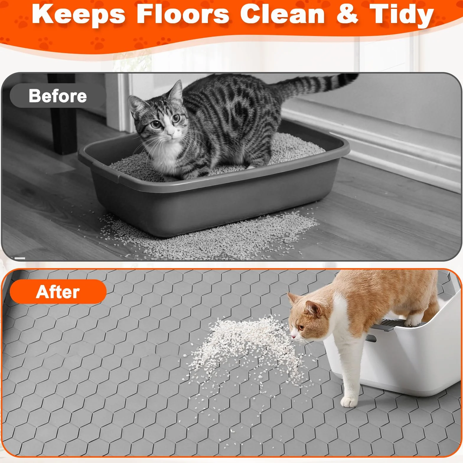 Tappetino Lettiera Gatto per Gatti con Bordi Rialzati, Tappeto Silicone Extra Grande 86x56cm, Mat Alimentare Morbido Sulle Zampe & Facile Pulire, Protezione Impermeabile Antiscivolo Resistente(Grigio)