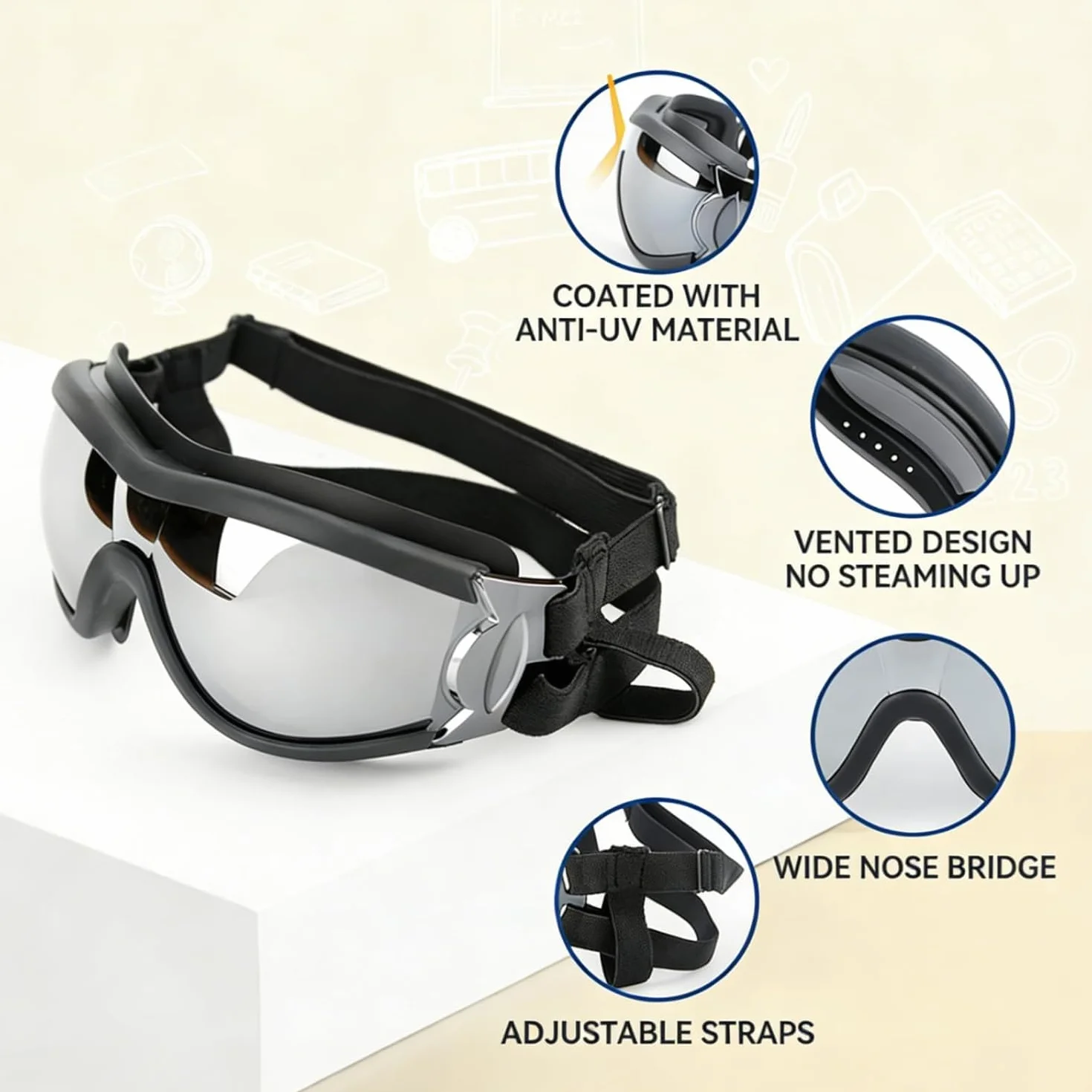 Occhiali per cani di piccola taglia Anti-UV Impermeabili Occhiali da moto per cani con elastico regolabile, occhiali da sole per cani di piccola taglia - Argento, S