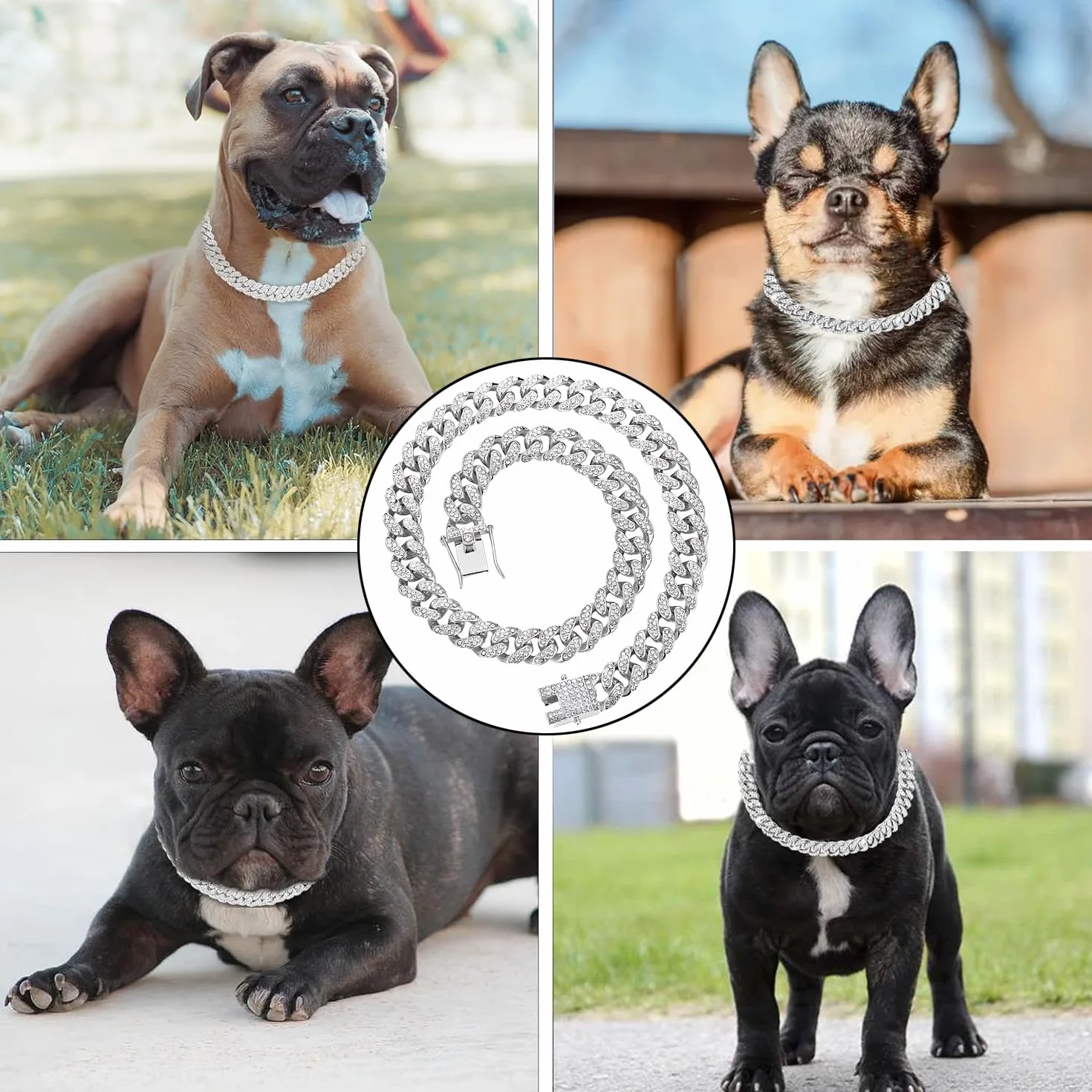Collana con Catena Cubana in Zircone da 8 Pollici per Cuccioli, Collare con Diamante per Cane