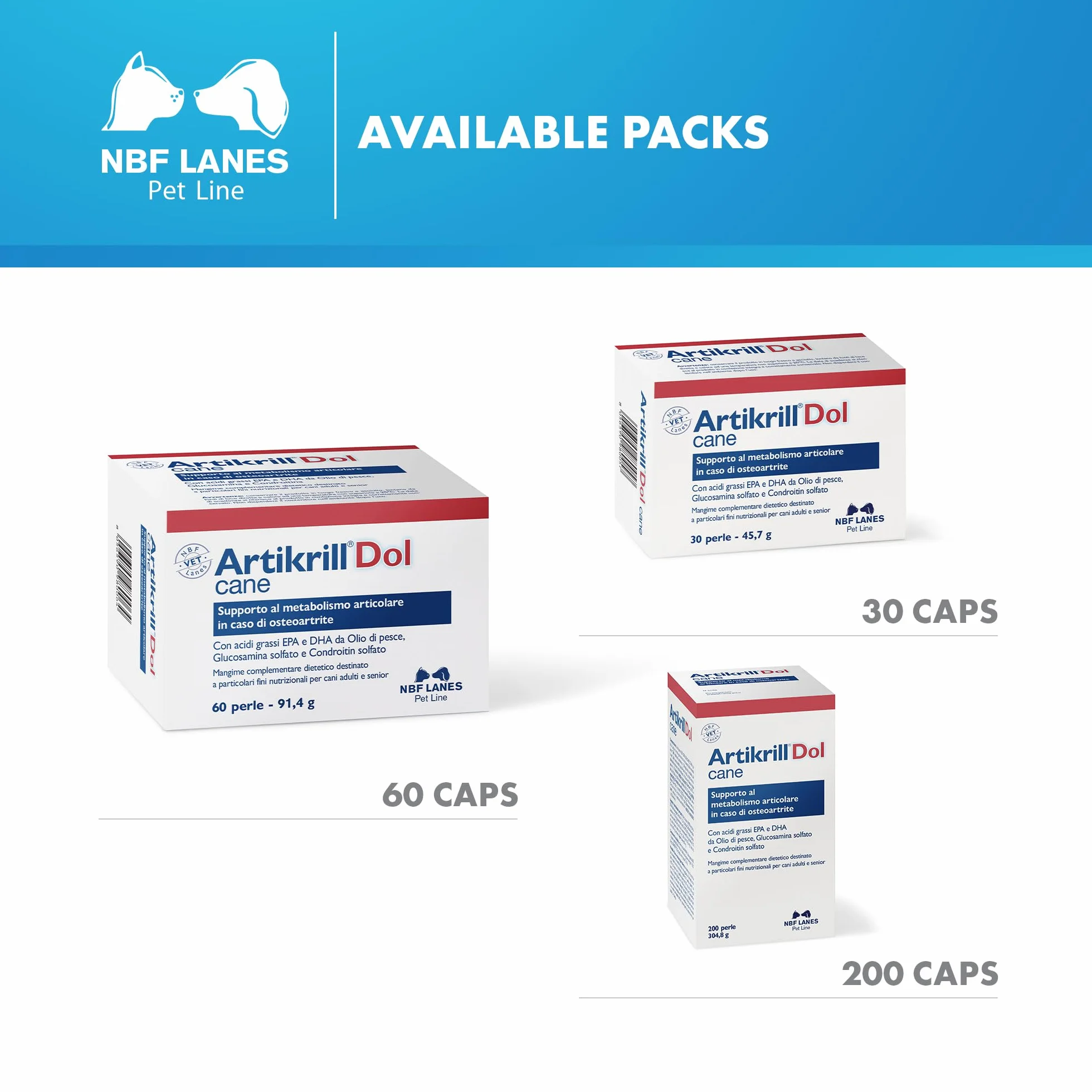 NBF Lanes Artikrill Dol Cane 60 Perle Supporto Metabolismo Articolare Osteoartrite Cane Adulto Senior