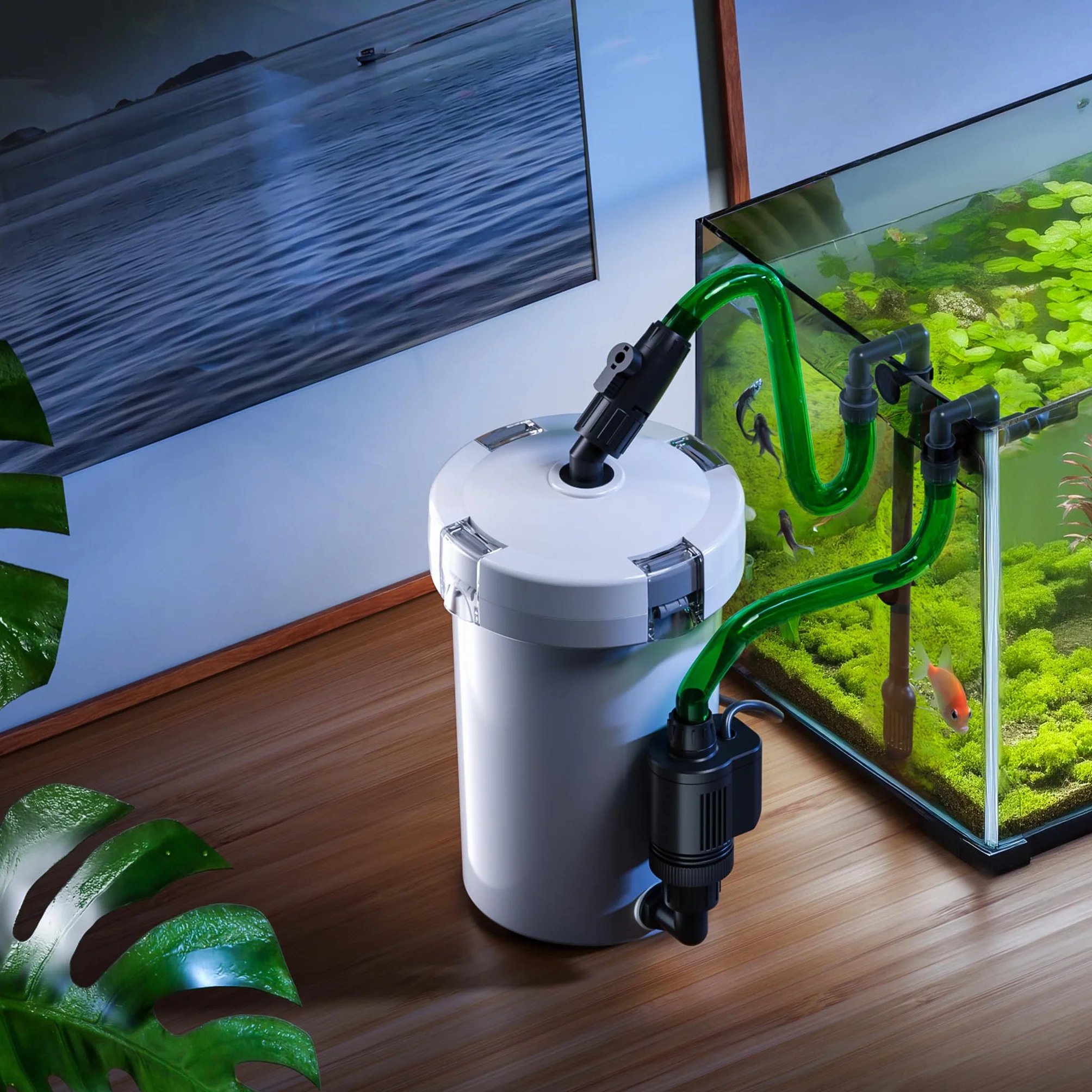 SunSun Filtro Esterno per acquari HW-603B con Pompa da 400 l/h, filtrazione a 3 stadi con 3 spugne filtranti e 1 Tappetino in TNT Inclusi
