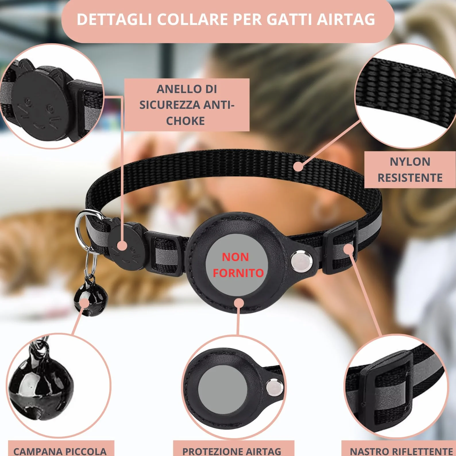 Croc-Cat® Collare Gatto, Compatibile AirTag Apple, Localizza il Tuo Gatto, Leggero & Confortevole, Sicurezza Massima, GPS Air Tag Non Incluso