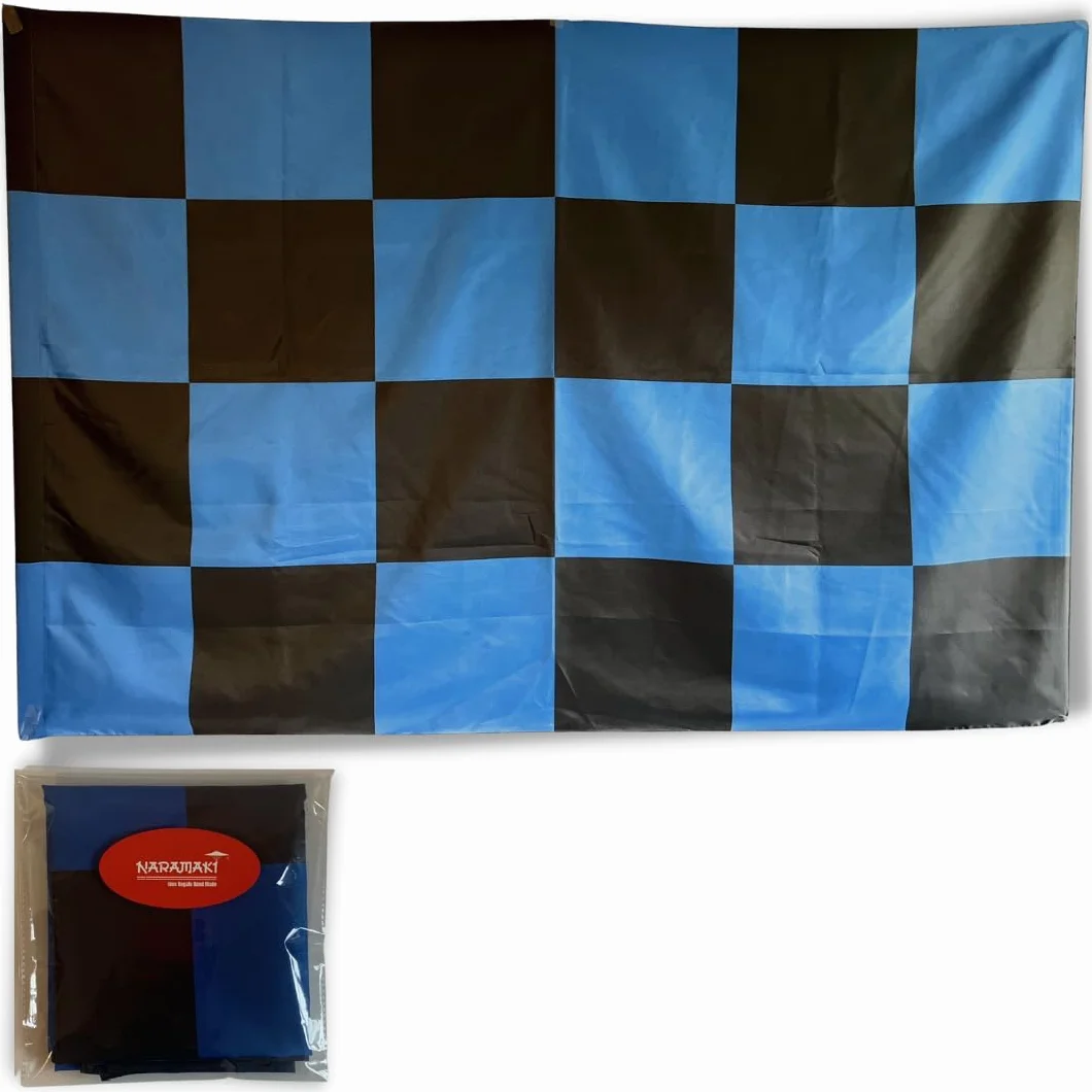NARAMAKI® Bandiera Scacchi Neri E Azzurri 90x150cm - Made in Italy - Bandiera Int Scacchiera in Poliestere con Passante per Asta Nera ED Azzurra - Campinato di Calcio 2025