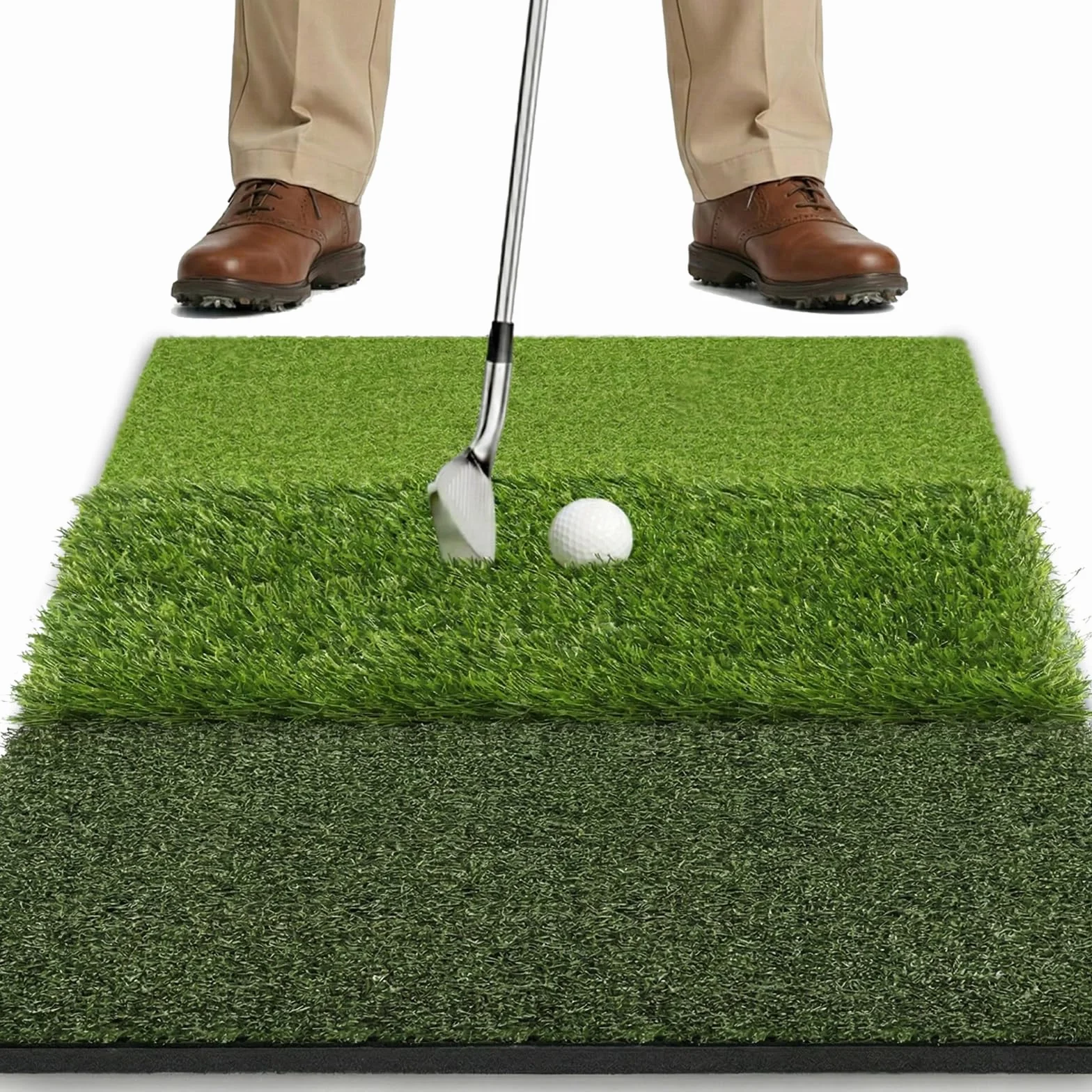 SAPLIZE 76 x 38 cm Tapis de Golf Pliable 3 en 1, Tight Lie, Rough et Fairway pour Driving, Chipping et Putting Training, Tapis d'Entraînement de Golf Tri-Turf Portable