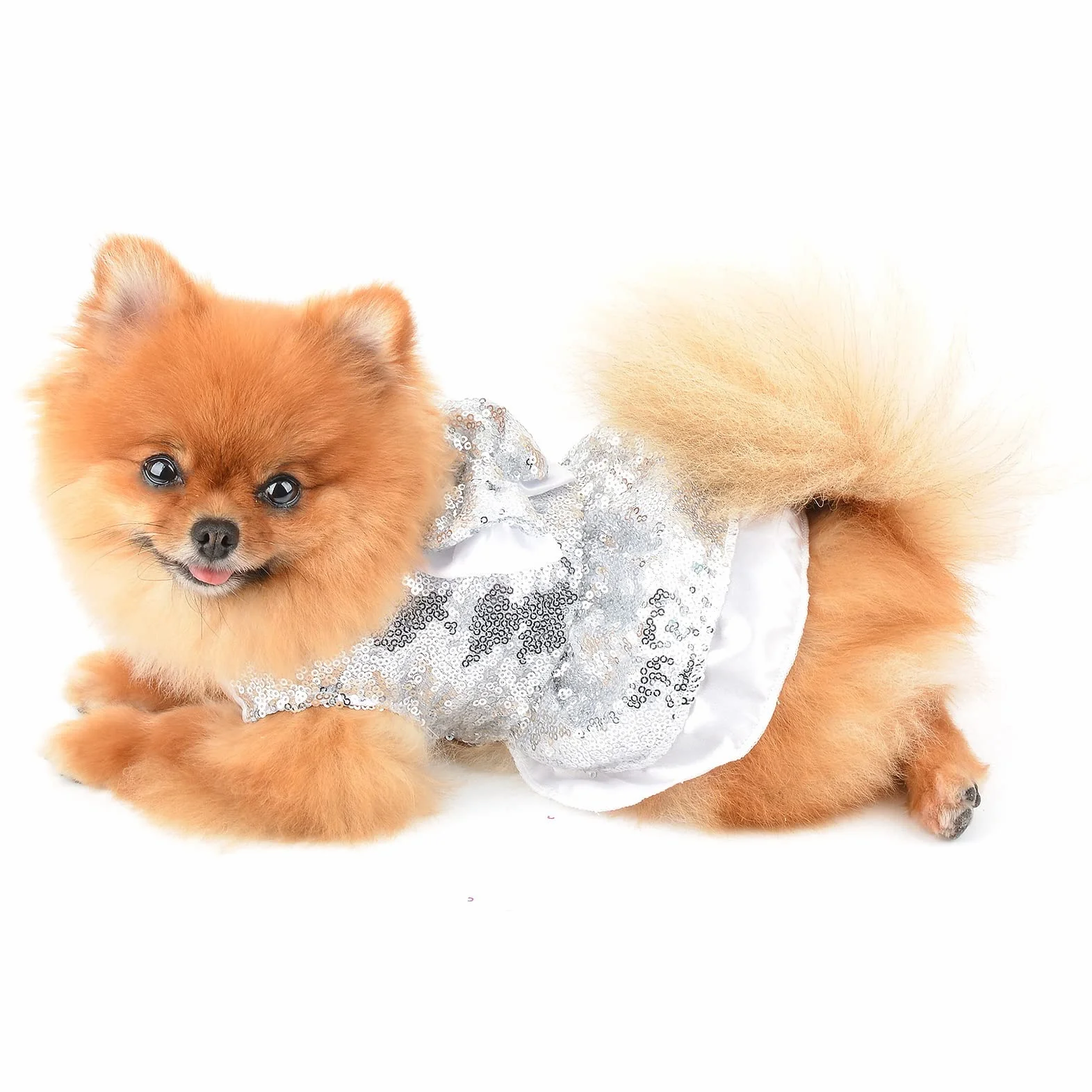 Abito con paillettes metallizzate per cani piccola taglia e gatti argento XS