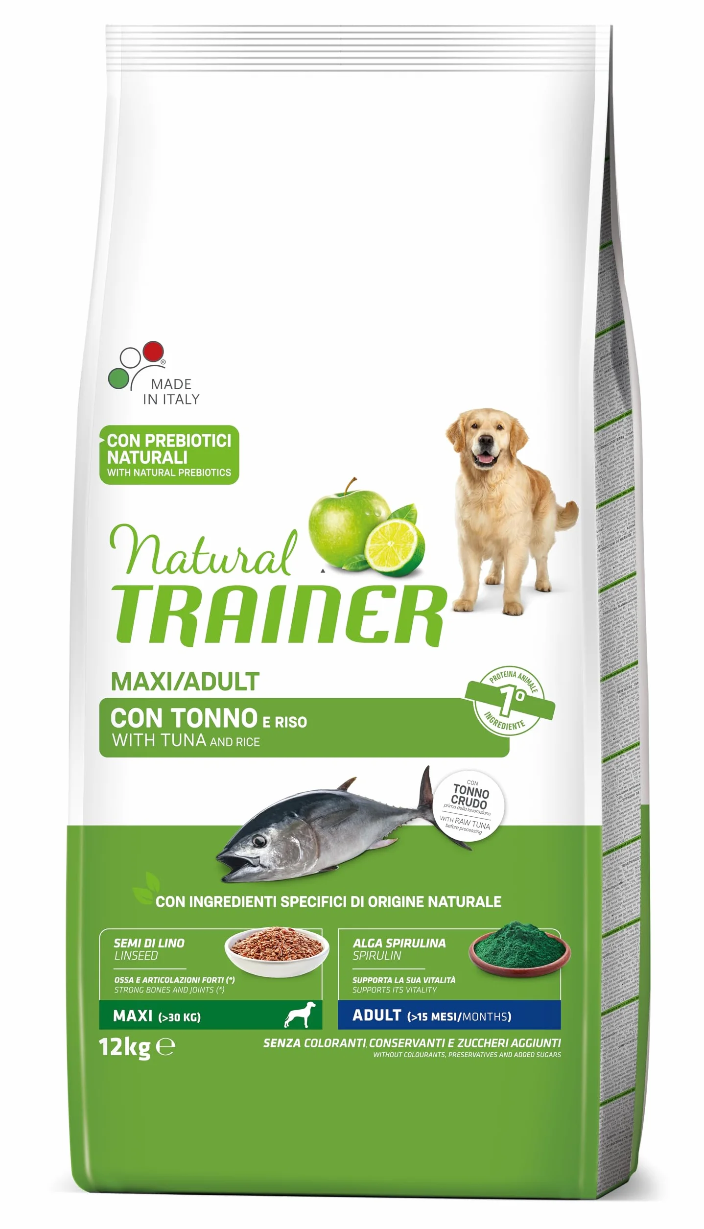 Natural Trainer Maxi Cibo per Cani Adulti con Tonno 12kg