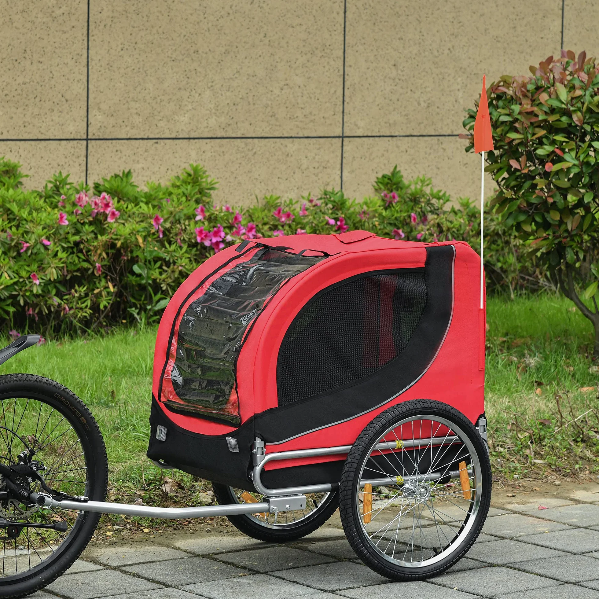 PawHut Carrellino Rimorchio per Cani Animali Domestici da Bicicletta 130 x 73 x 90cm Rosso e nero