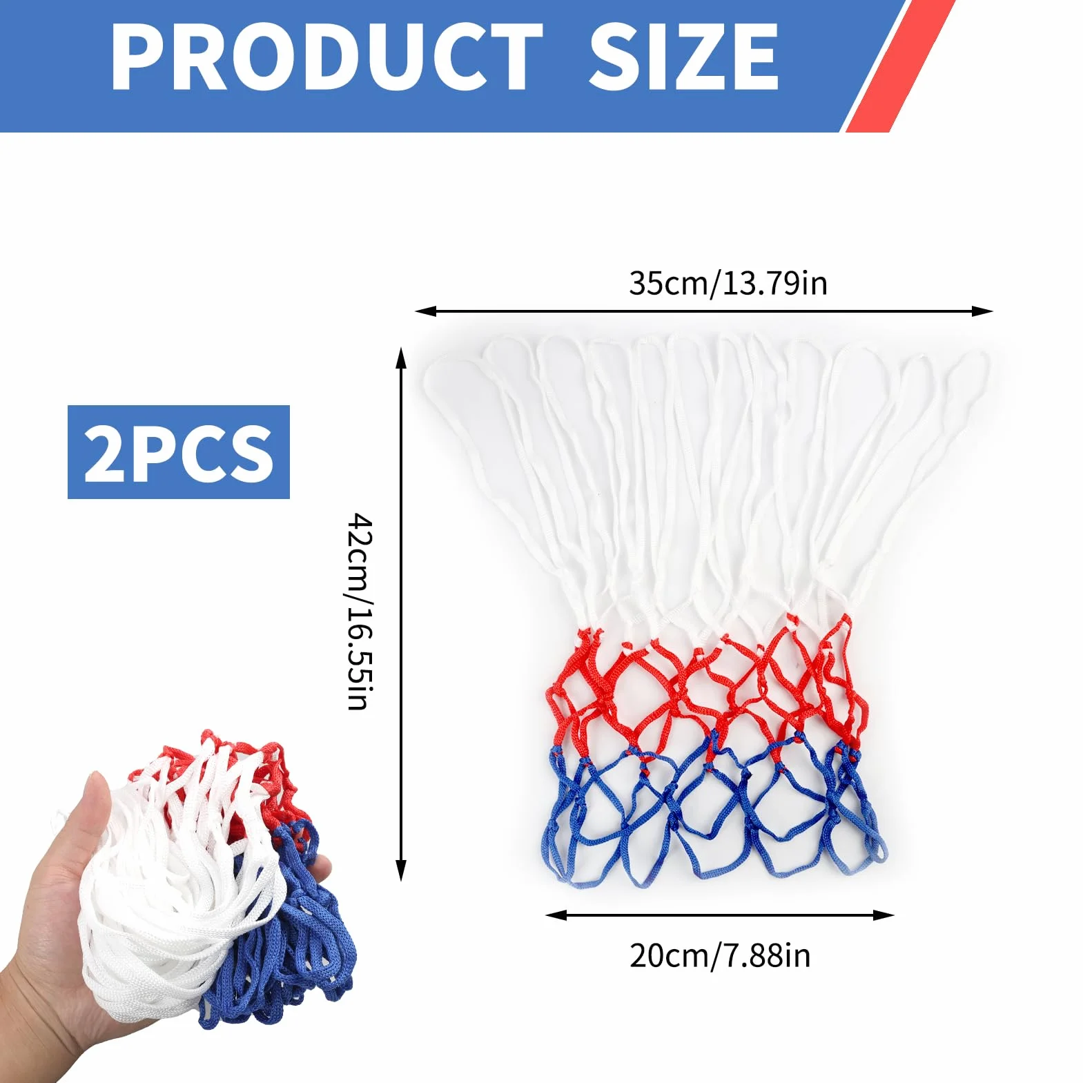 Rete Canestro Basket Rimovibile 2pcs, Ricambio 12 Anelli, Retina in Poliestere Tricolore per Esterno