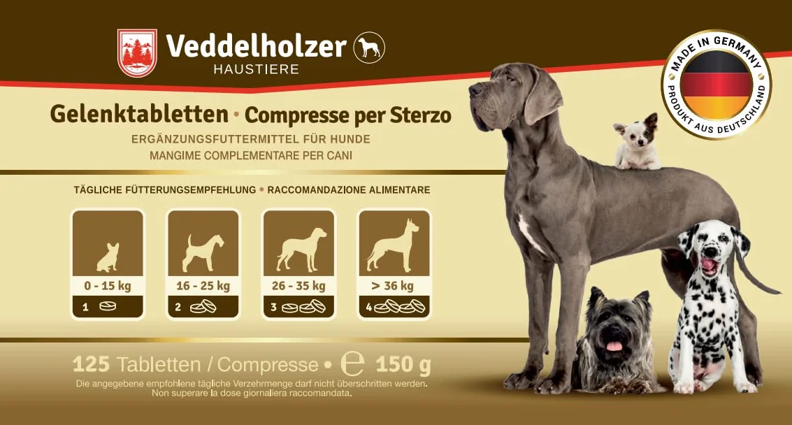 Veddelholzer VINCITORE CERTIFICATO 2024 Compresse per articolazioni cani con cozza dalle labbra verdi MSM artiglio del diavolo Glucosamina collagene