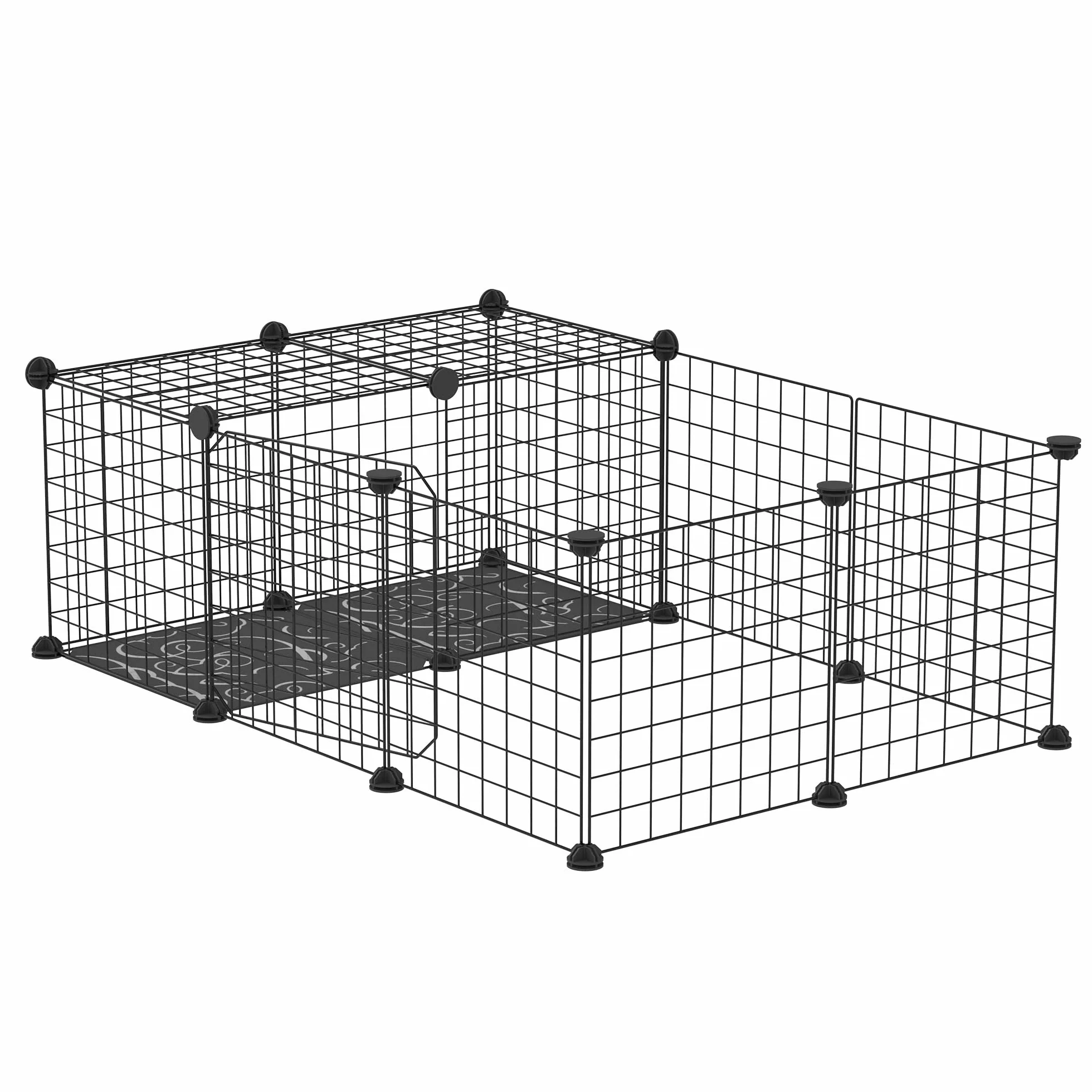 PawHut Recinto per Conigli, Porcellini d'India e Roditori Modulabile, Box per Animali con Accessori Montaggio, 105x70x35cm, Nero