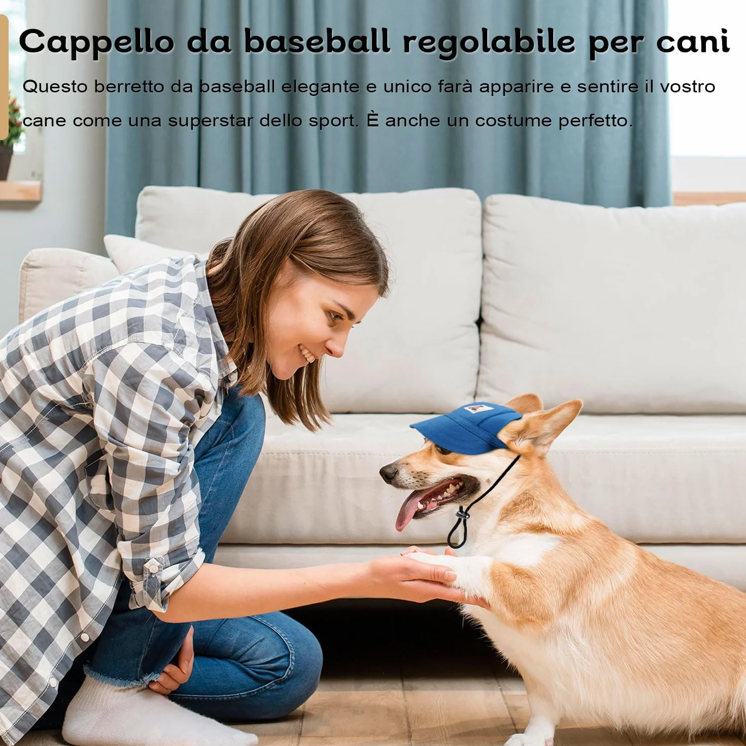 LATRAT Berretto da Baseball per Cani, Cappello di Protezione Sole per Animali Domestici con Fori per le Orecchie e Cinghia Regolabile (Rosso, M)