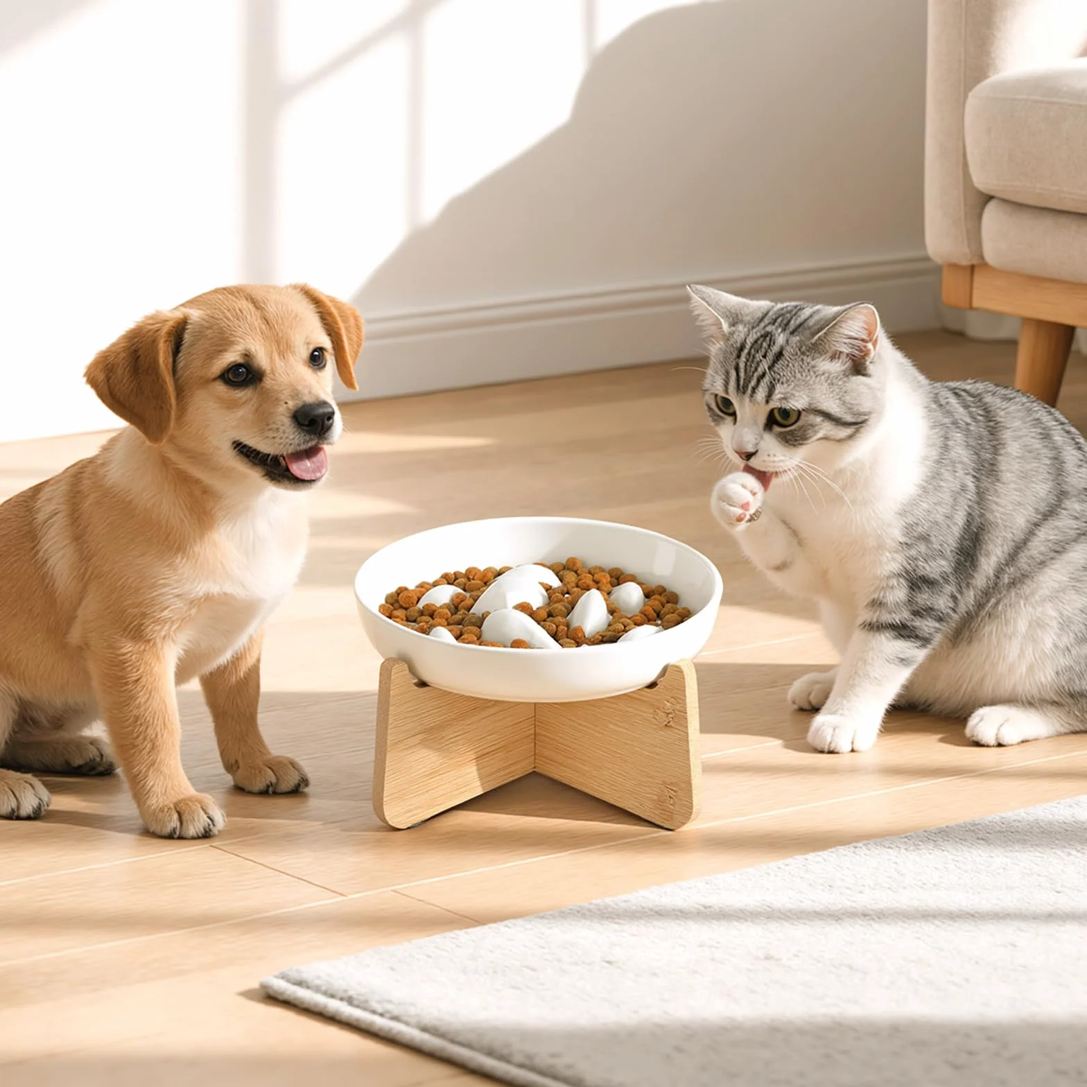 PETTOM Ciotola Anti Ingozzamento Gatto Rialzata, Ceramica Ciotola Gatto Anti Ingozzamento, Ciotole Alimentazione Lenta Gatti Cane Con Bordi Accentuati