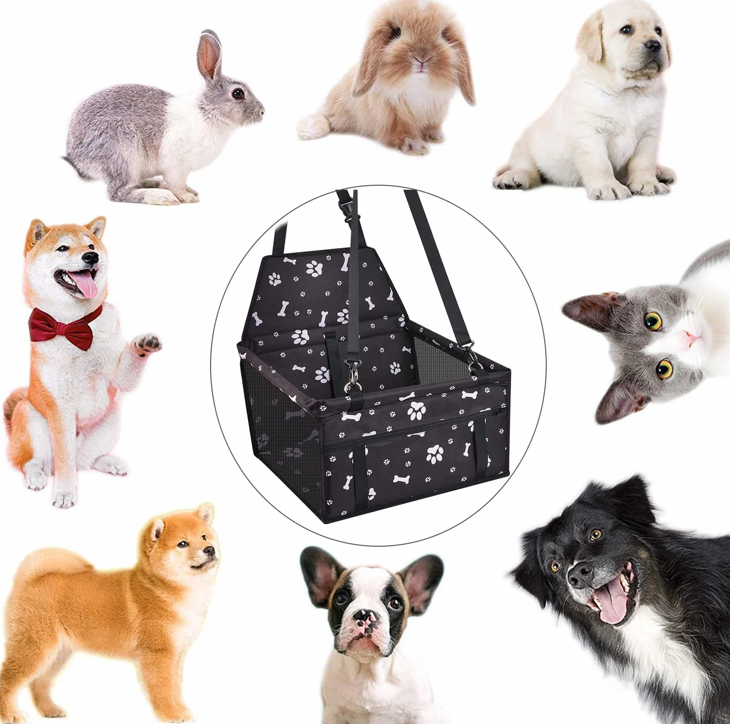 Seggiolino Auto per Cane Piccola Media Taglia con Cintura Sicurezza Trasportino Coprisedile Gatto Pet Borsa Anteriore Multicolore