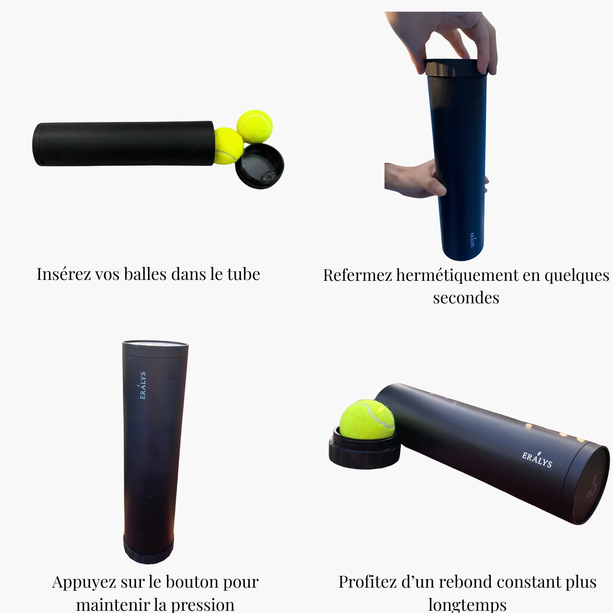Pressurizzatore di Palle Tennis e Padel, Capacità 3 Palline, Sistema di Blocco Ermetico