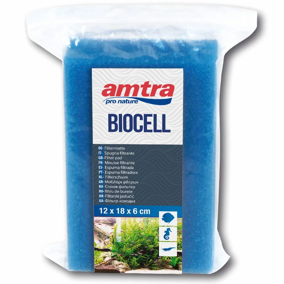 Amtra Biocell Blue Foam - Spugna acquario sintetica, filtro meccanico, atossica, porosità fine, 18x12 cm