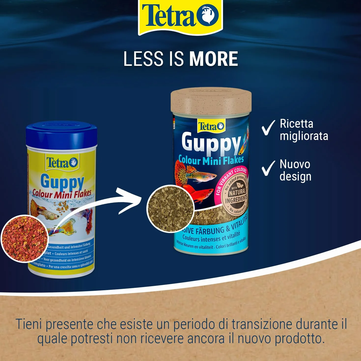 Tetra Guppy Colour Mini Flakes - Mangime in scaglie per guppy, lattina 250 ml