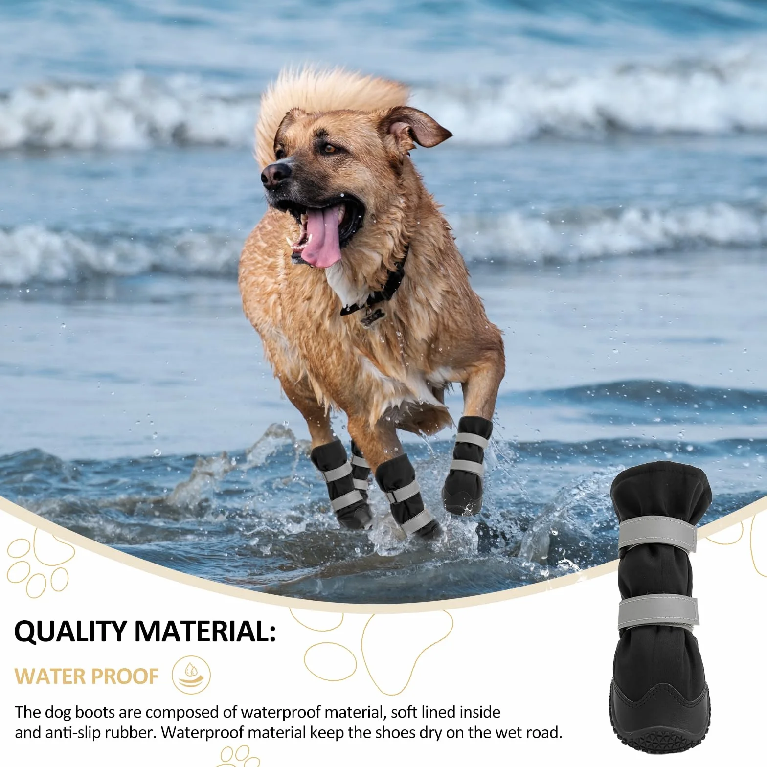 Scarpette Cane Antiscivolo Impermeabili con Cinghie Riflettenti, Suola in Gomma Protezione Zampe 4 Pezzi XL Nero