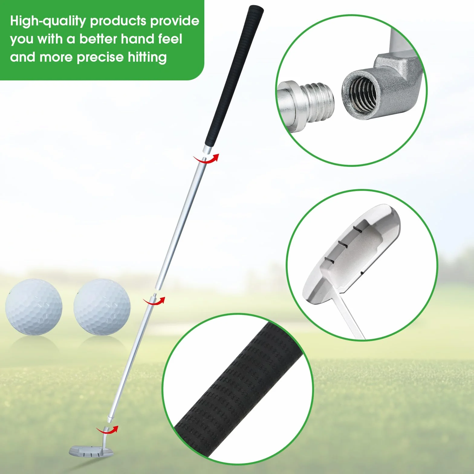 Putter da golf per destrorsi e mancini principianti, set mini mazze rimovibili 83,8 cm con 2 palline standard