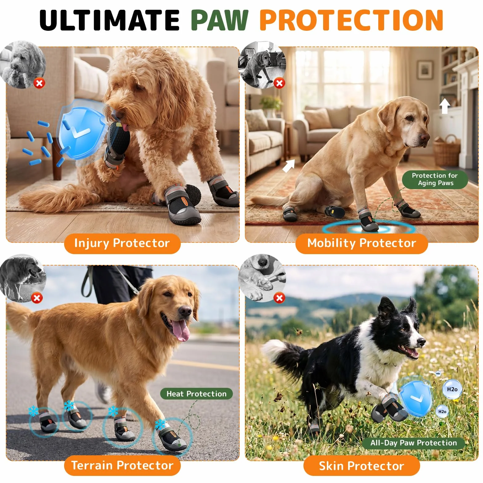 Gimars Scarpe Antiscivolo per Cani Stivaletti Suola Gomma Traspiranti Resistenti Protezione Zampe 2 Unità Nero