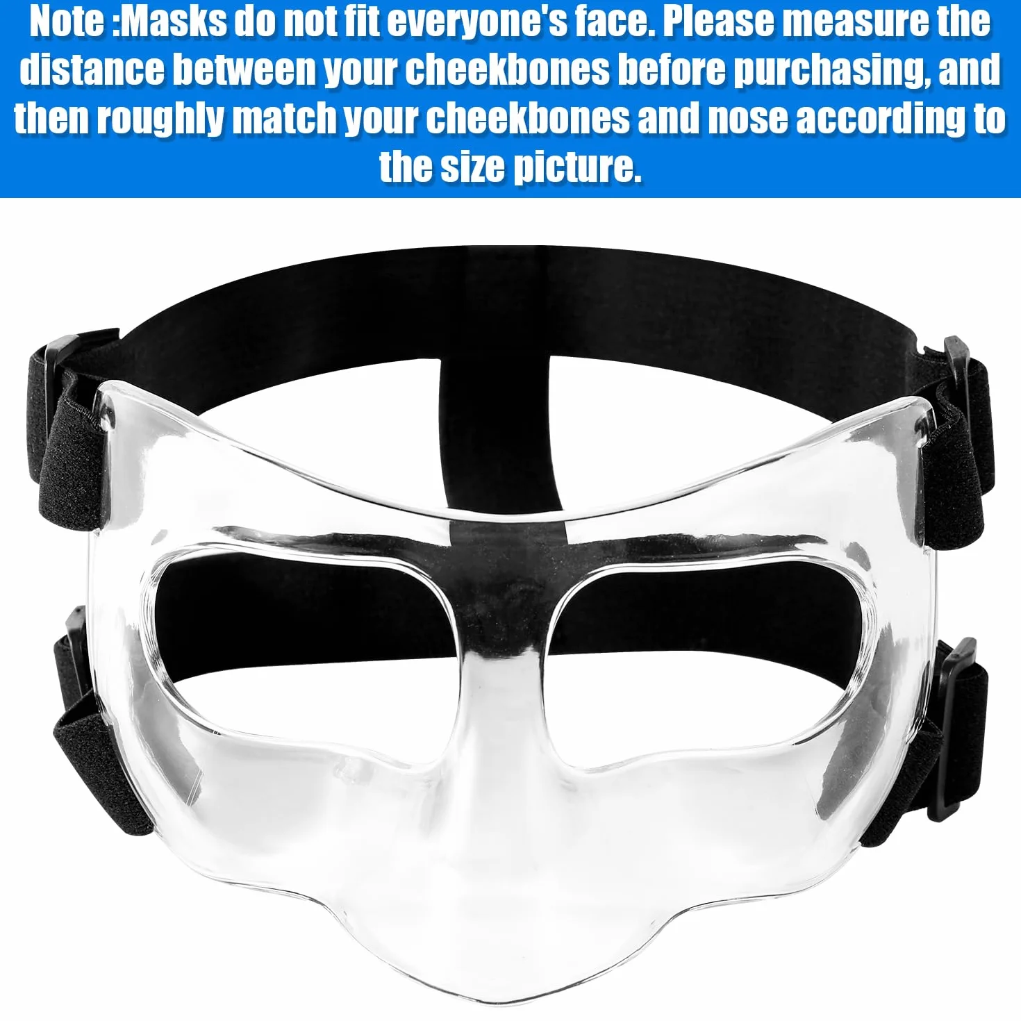 Maschera per Naso Rotto, Regolabile Visiera Traspirante Trasparente Allenamento Sportivo Maschera per il Viso Protezione per il Naso con Imbottitura per Adulti Adolescenti Basket Calcio