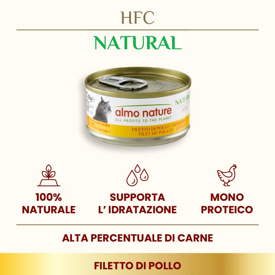 Almo Nature HFC Natural Alimento Umido per Gatti - Filetto di Pollo - Confezione da 420 g (6 x 70 g)