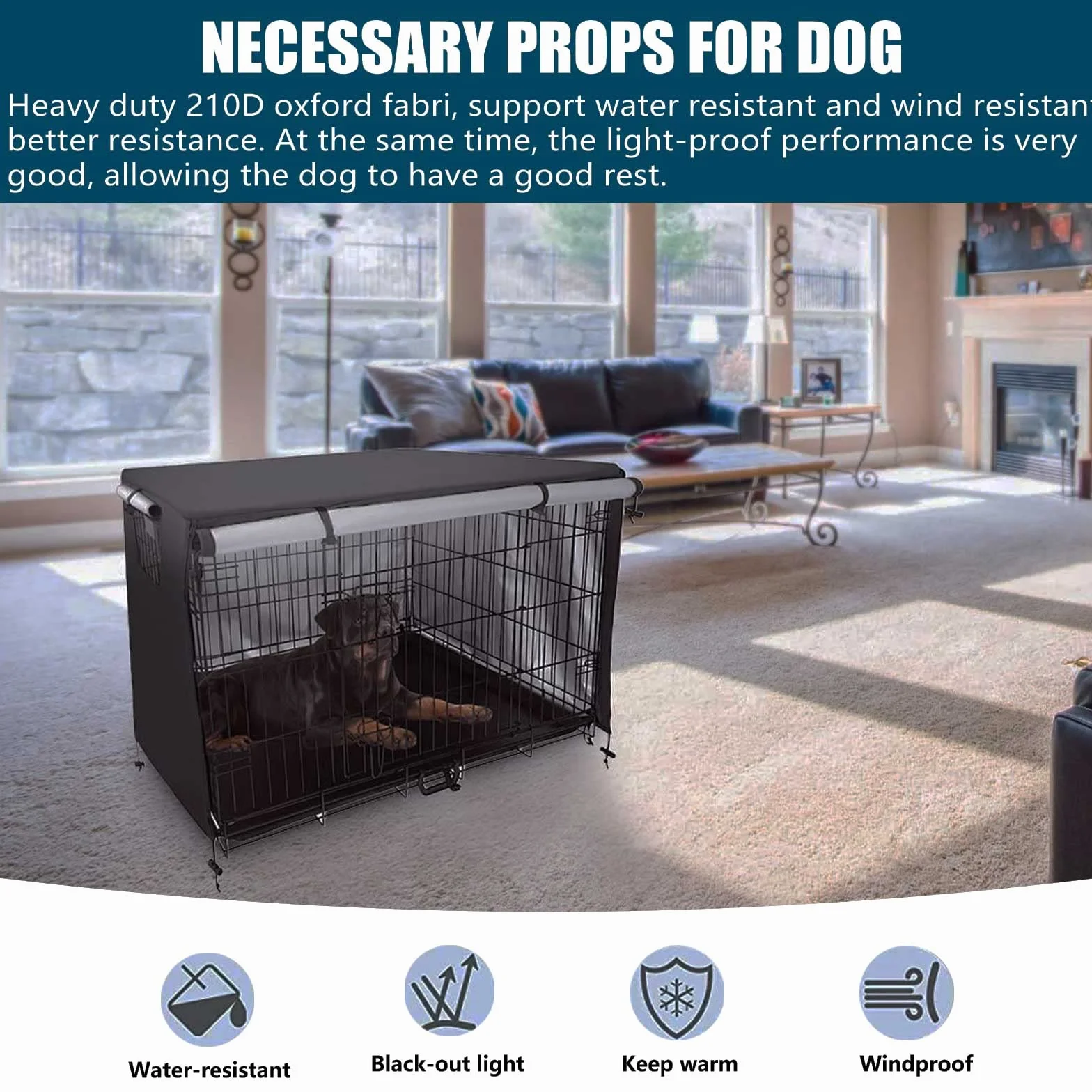 Copertura Gabbia per Cani Tela Oxford 210D Doppia Porta Impermeabile Ombreggiante Traspirante 95x61x64cm