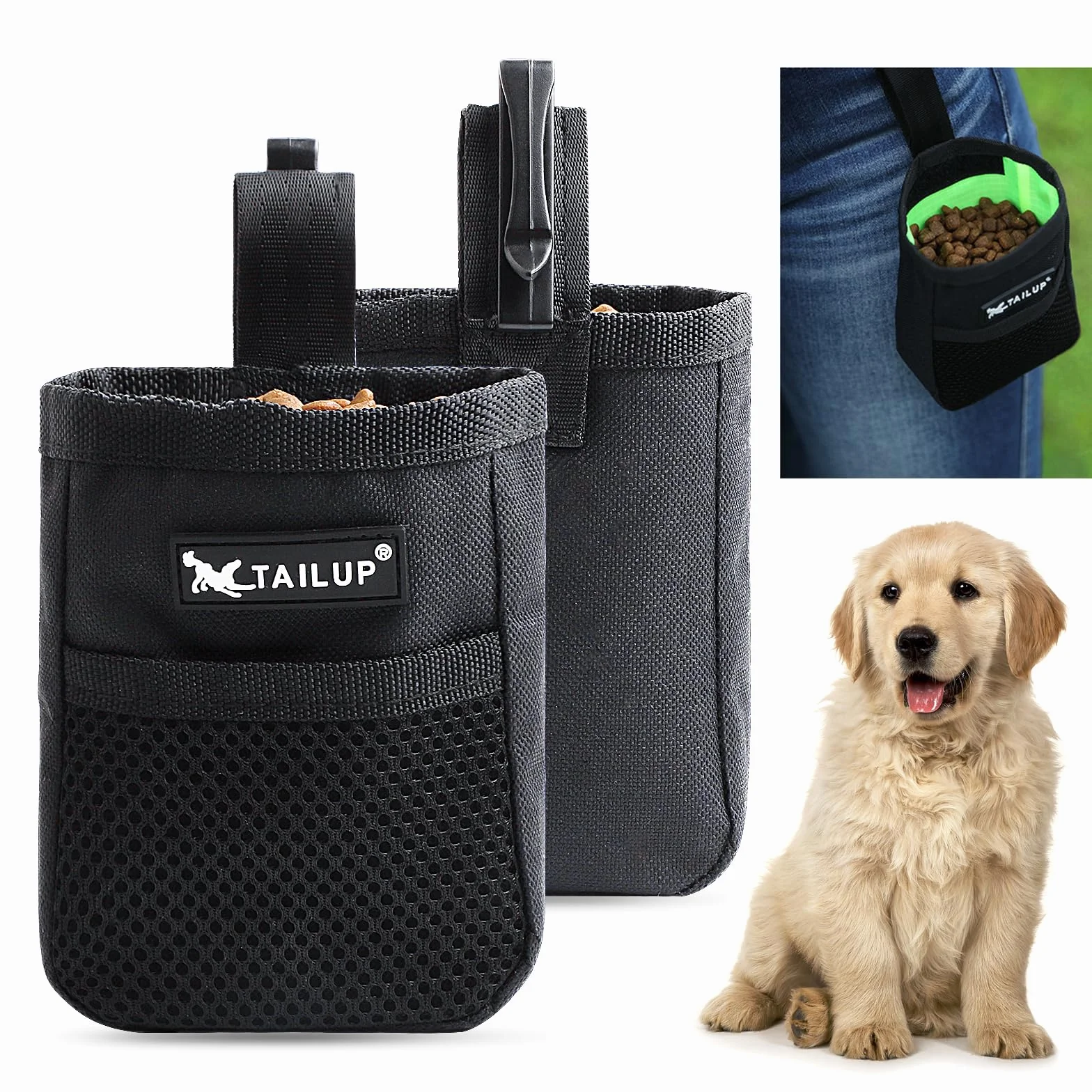 Realure Borsa Addestramento Cane, Porta Snack Cane con Clip di Fissaggio, Sacchetto Addestramento Cane, Porta Crocchette per Cani Addestramento, Porta Premi per Cani, Adatto all'Uso Esterno (Nero)