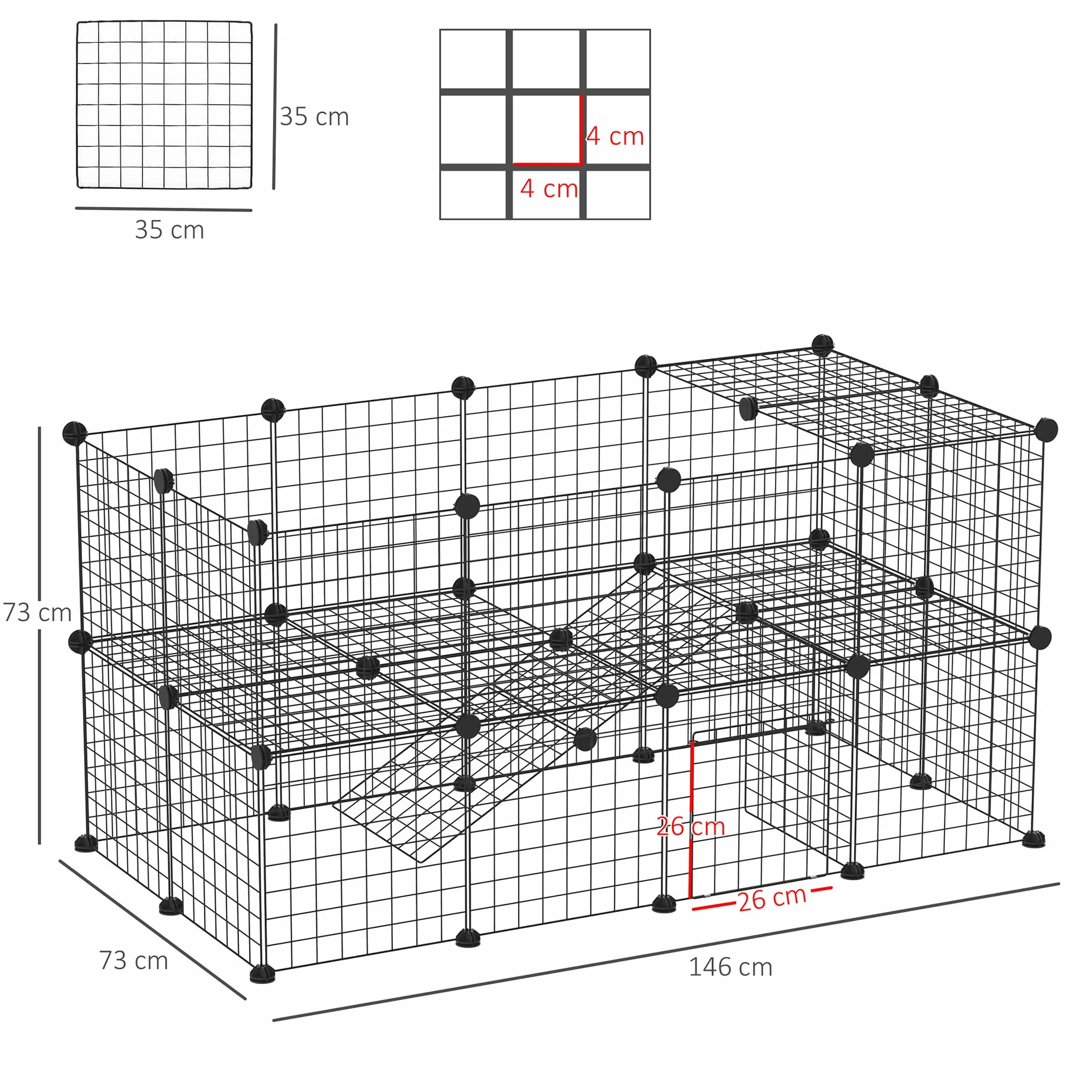 PawHut Recinto in Metallo per Piccoli Animali Domestici con 36 Pannelli di Metallo da Montare Secondo Forma e Configurazione che Preferisci e con Porta