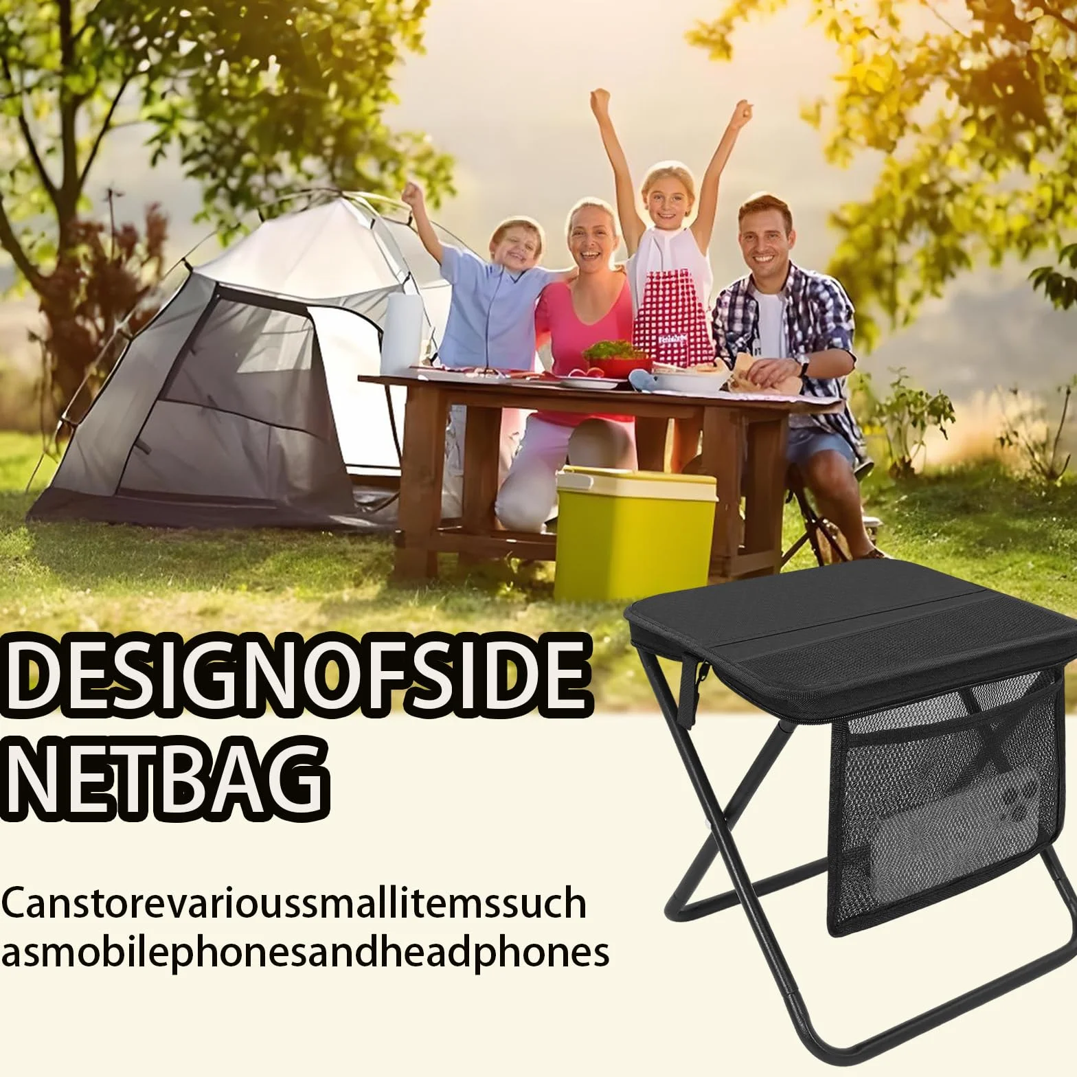 Sgabello Pieghevole Portatile da Campeggio, Sedia Esterna Compatta e Leggera con Borsa e Cerniera, Robusta e Stabile, Ideale per Pesca, Escursionismo, Viaggi e Attività Outdoor (Nero)