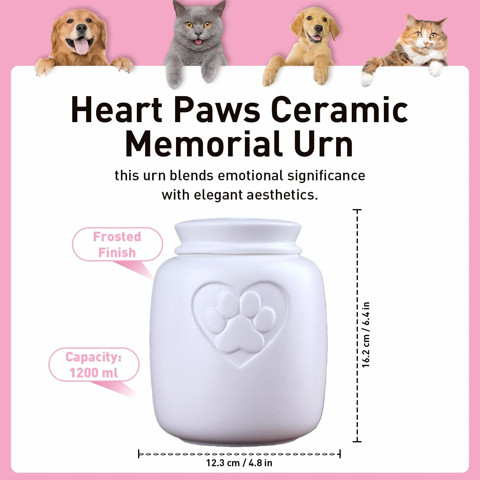 Urna funeraria per animali domestici, urna commemorativa in ceramica con sigillo in tessuto non tessuto a prova di umidità, per ceneri di cani e gatti, ideale per commemorazioni, funerali e