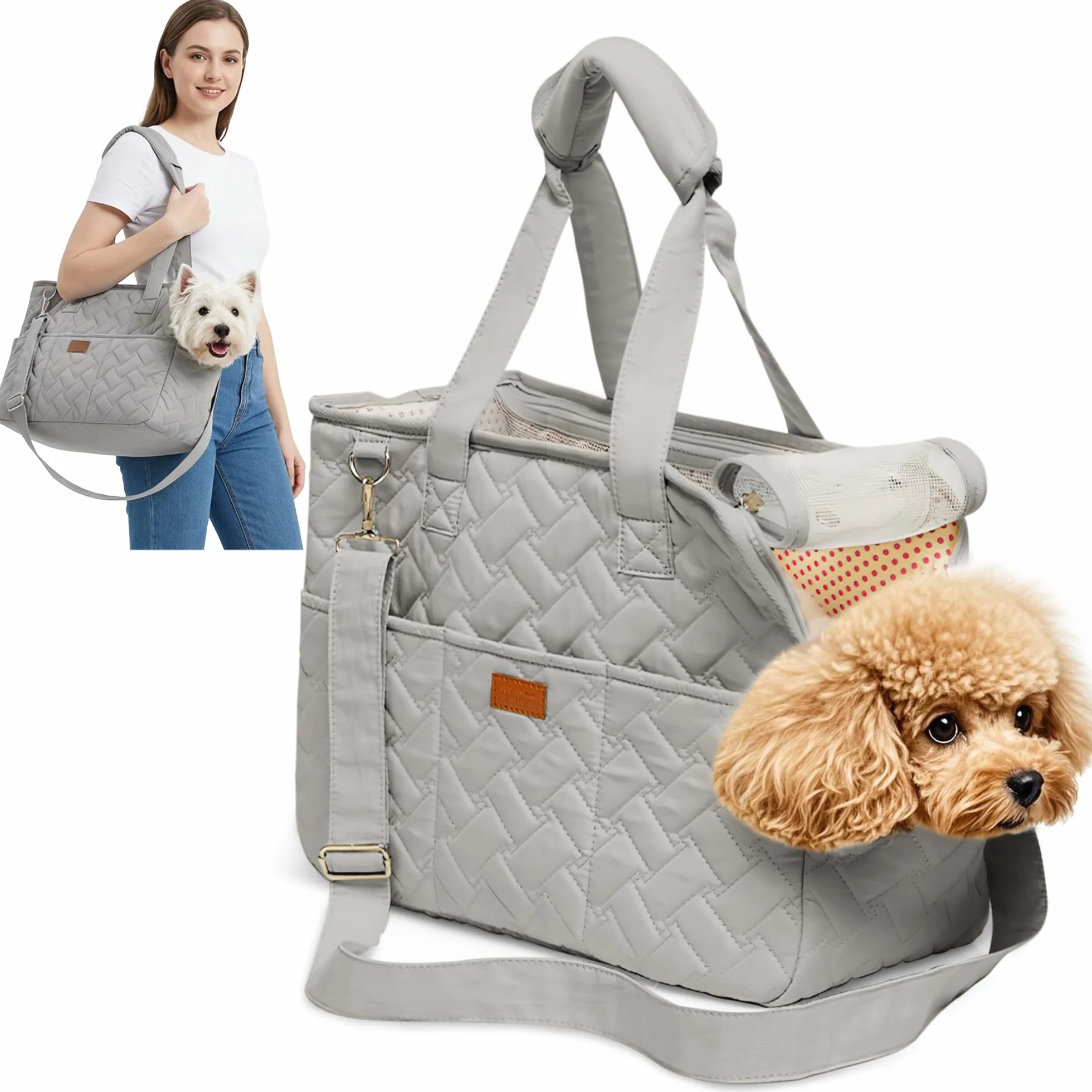ALLSOPETS Trasportino per Gatti, Borsa Trasportino per Cani Piccoli, Tracolla Pieghevole in Tessuto Traspirante, Borsa Morbida da Viaggio con Tasche per Animali Domestici (Grigio Stellato, L)