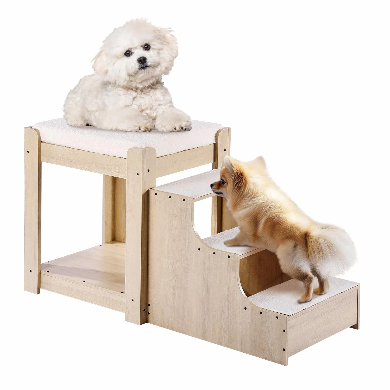 VEVOR Letto a Castello per Animali Domestici con Scale, Trespolo per Finestra per Cani/Gatti, Piattaforma Rialzata con Cuscino in Schiuma, Beige