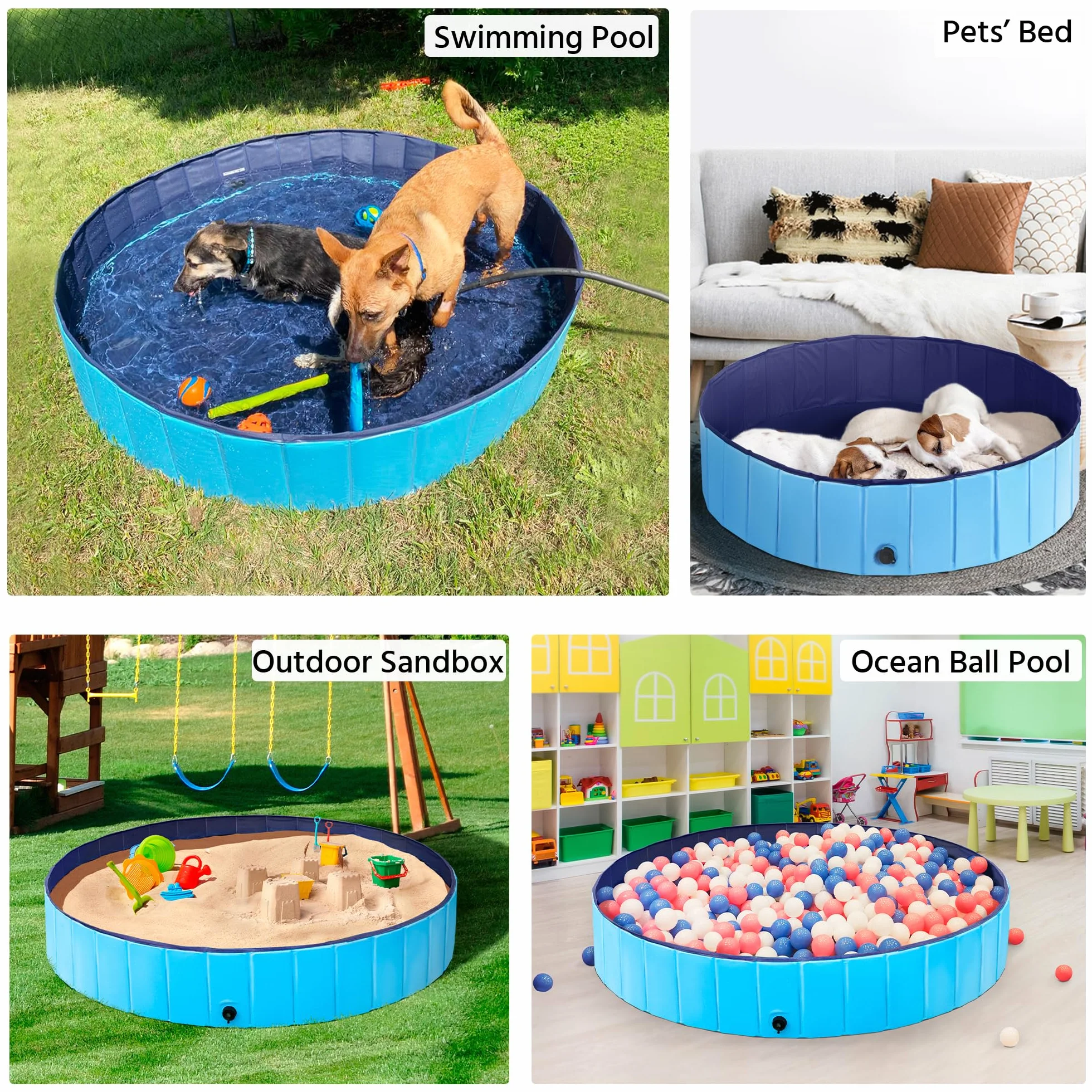 Yaheetech Piscina per Cani Gatti Pieghevole, Vasca da Bagno in PVC, Piscinetta per Animali Domestici, Rigida Portatile Antiscivolo all'Aperto Interno Giardino XXL 160 x 30 cm Blu