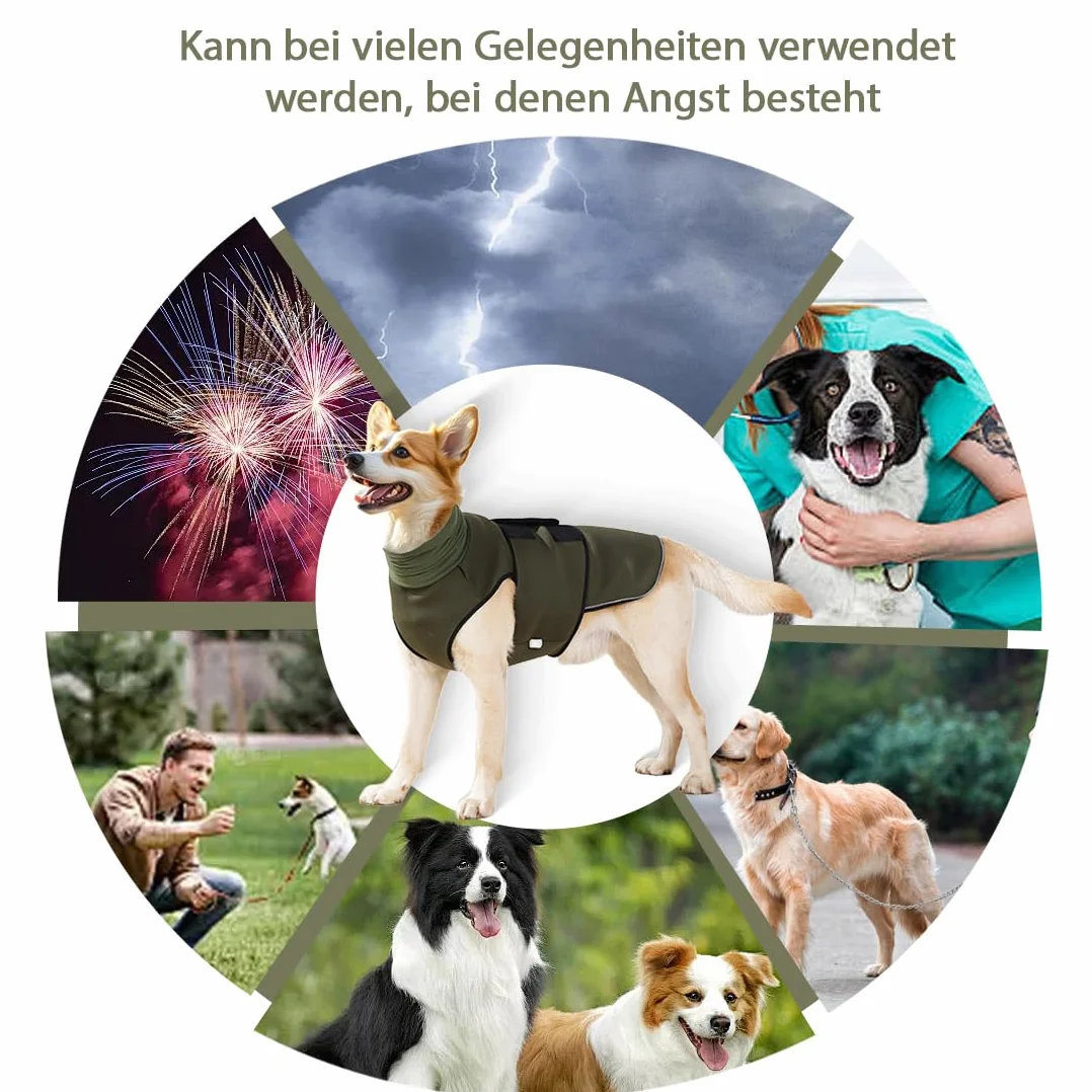 Cappotto calmante per cani con protezione orecchie e strisce riflettenti antistress (XL)