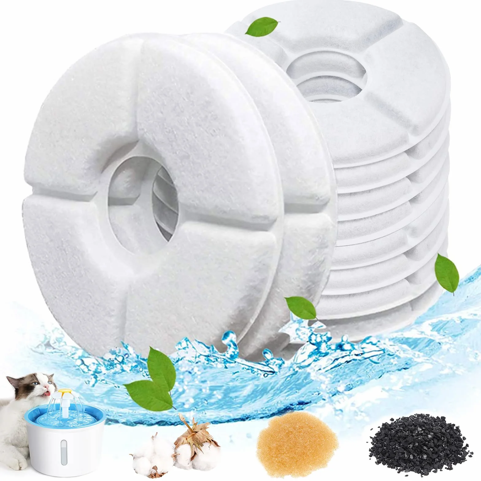 Filtri Fontanella per Gatti Filtro Fontanella per Gatti Filtri Fontana Gatto con Resina e Carboni Attivi Filtri di Ricambio per Dispenser Acqua Fontana Gatto/Cane da 1,6L-2,5L 10 Pezzi